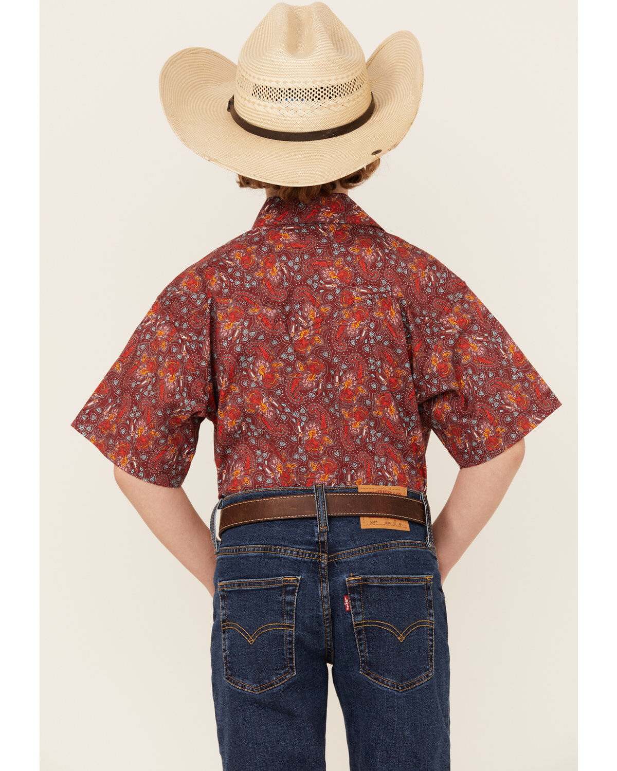 Rock & Roll Denim Boys' Paisley Print Short Sleeve Pearl Snap Stretch Western Shirt