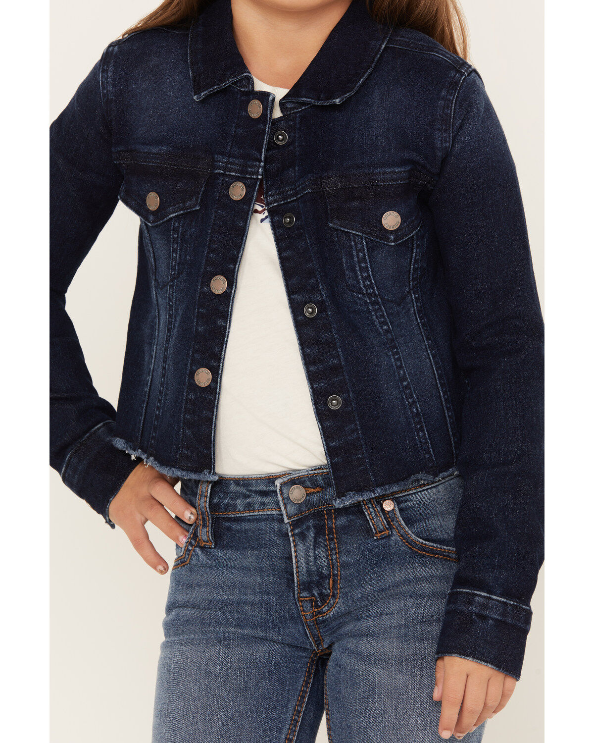 Shyanne Girls' Kent Dark Wash Frayed Denim Jacket