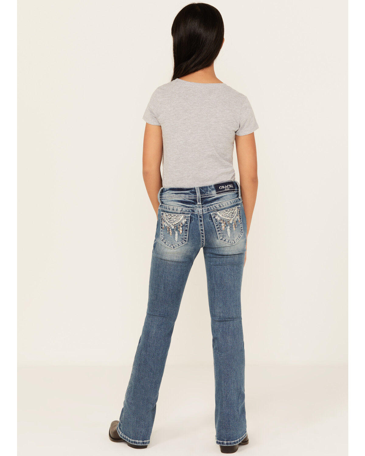 Grace In LA Girls' Medium Wash Dreamcatcher Bootcut Stretch Denim Jeans
