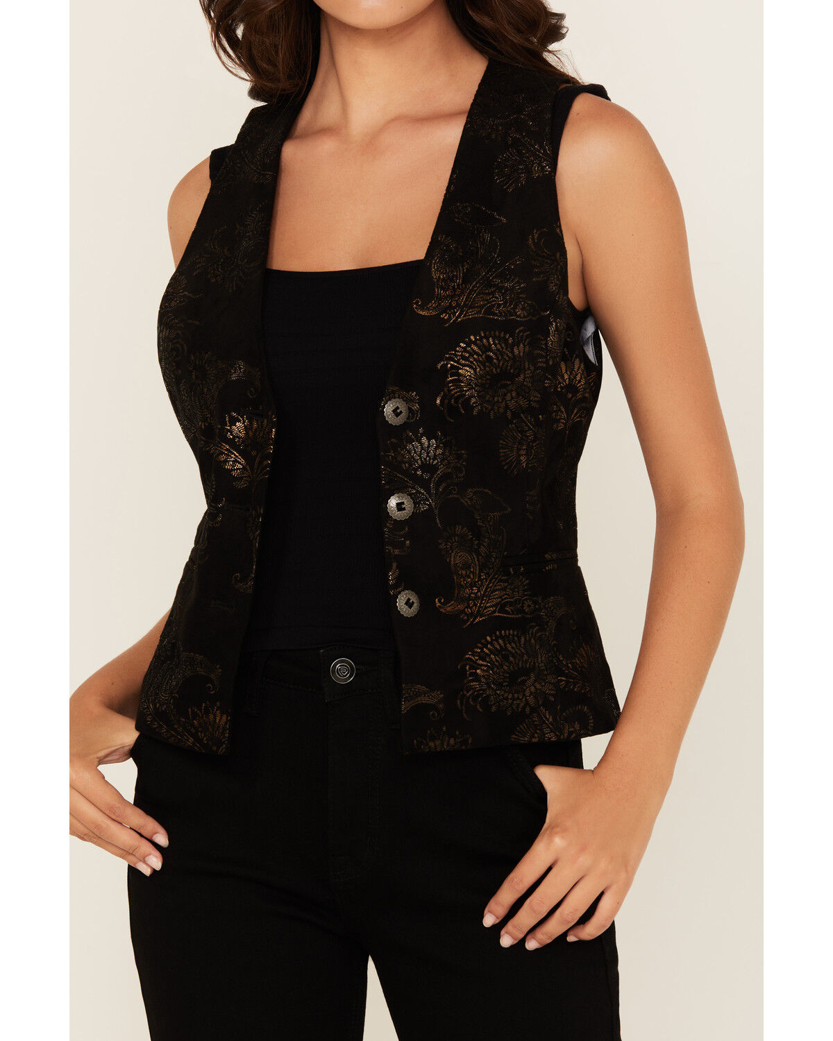 Shyanne Women's Metallic Printed Faux Suede Vest