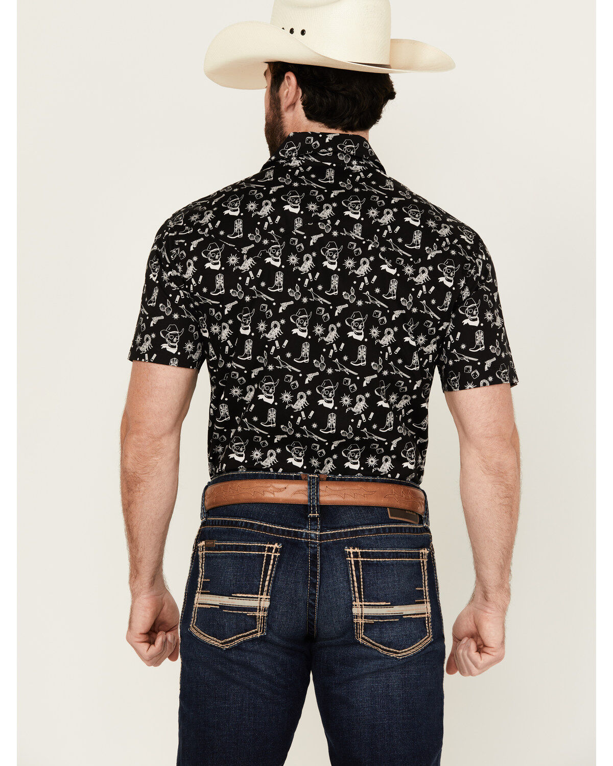 Rock & Roll Denim Men's Tattoo Print Short Sleeve Pearl Snap Stretch Western Shirt