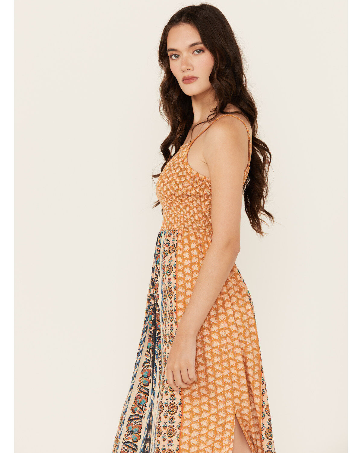 Angie Women's Border Print Smocked Midi Dress