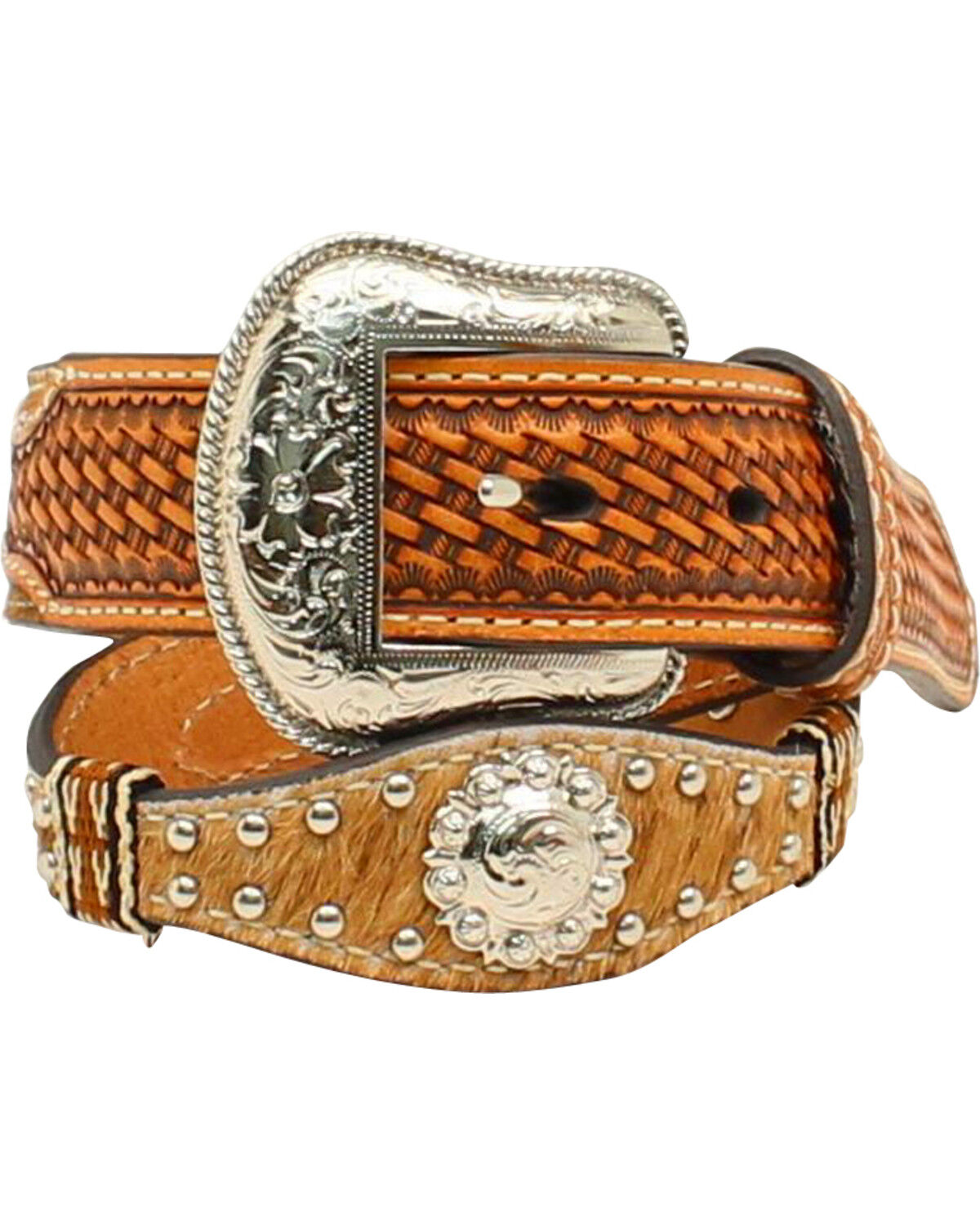 Nocona Boys' Scallop Calf Hair Ribbon Belt
