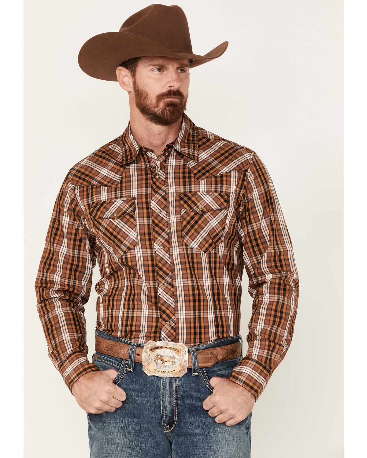 Wrangler Men's Plaid Print Long Sleeve Snap Western Shirt