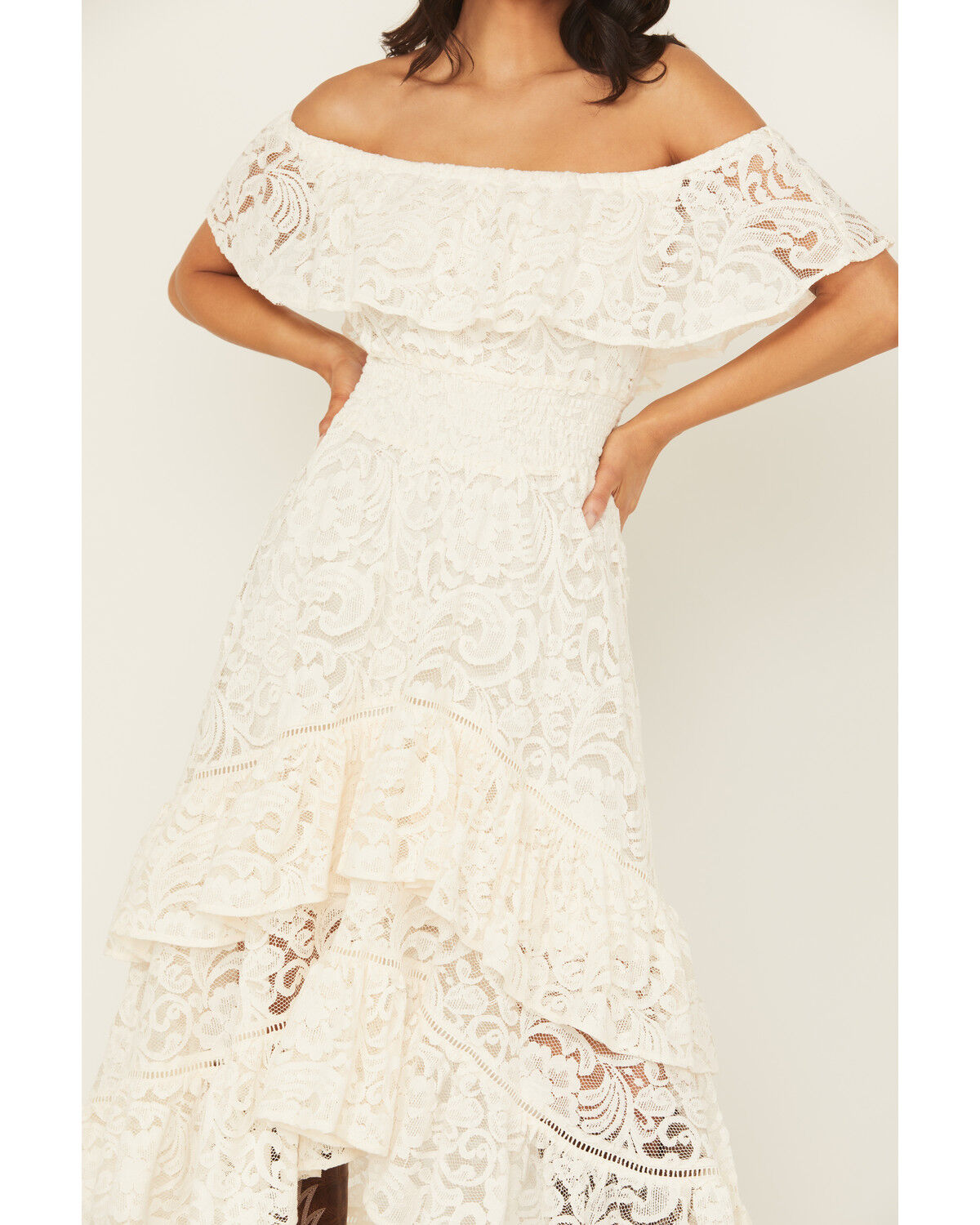 Shyanne Women's Lace Off The Shoulder High-Low Dress