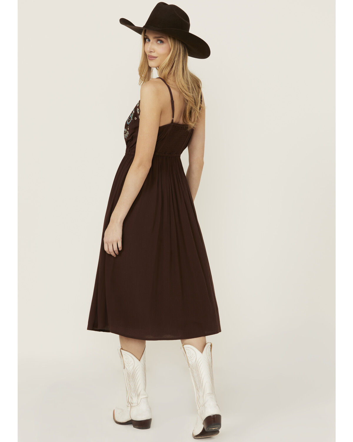 Shyanne Women's Embroidered Tie Front Midi Dress