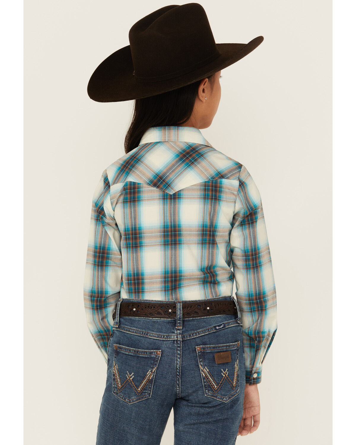 Roper Girls' Plaid Print Long Sleeve Snap Western Shirt