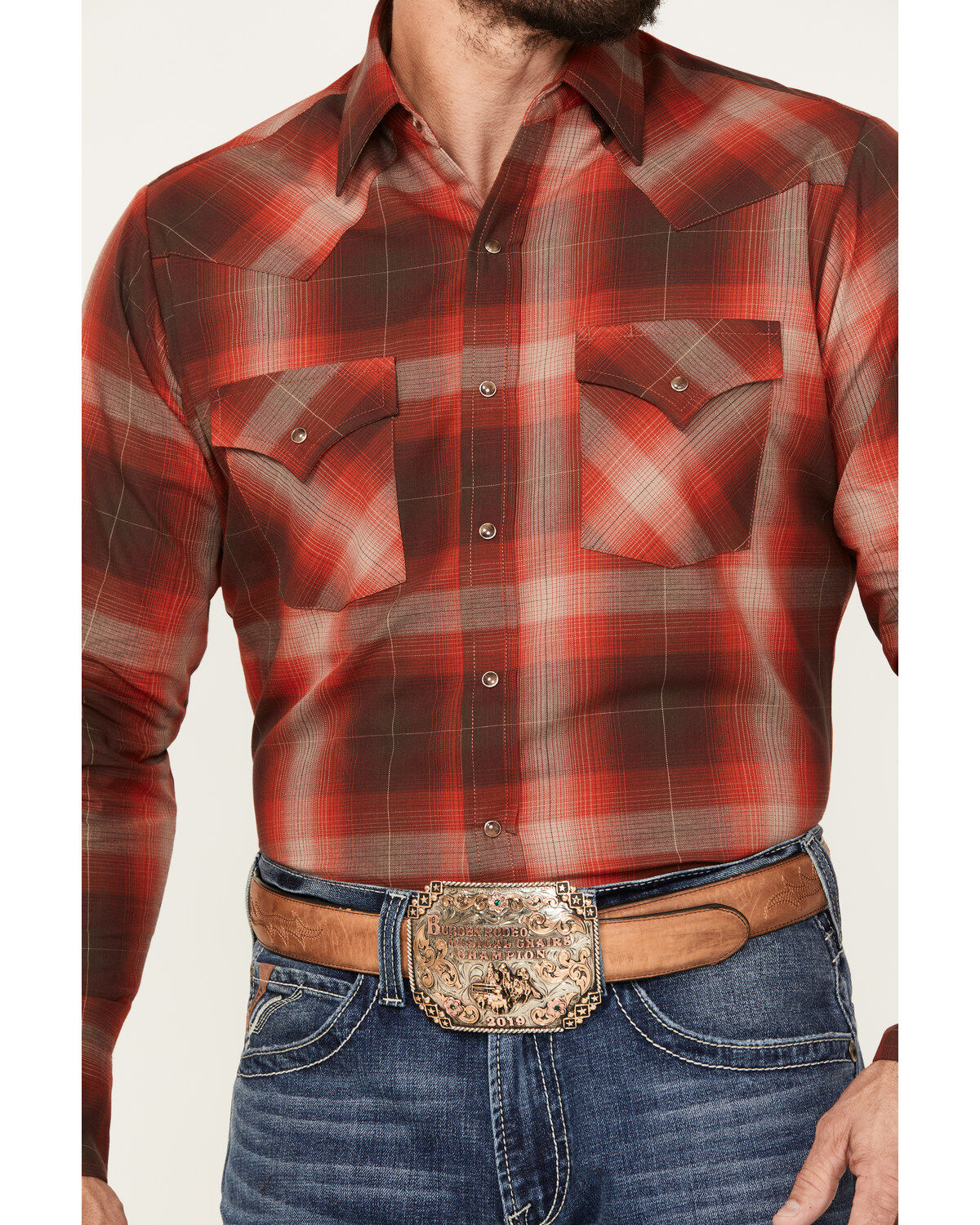 Ely Walker Men's Plaid Print Long Sleeve Snap Western Shirt