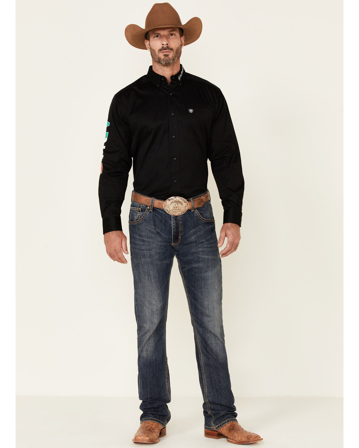 Ariat Men's Solid Team Mexico Logo Long Sleeve Button-Down Western Shirt