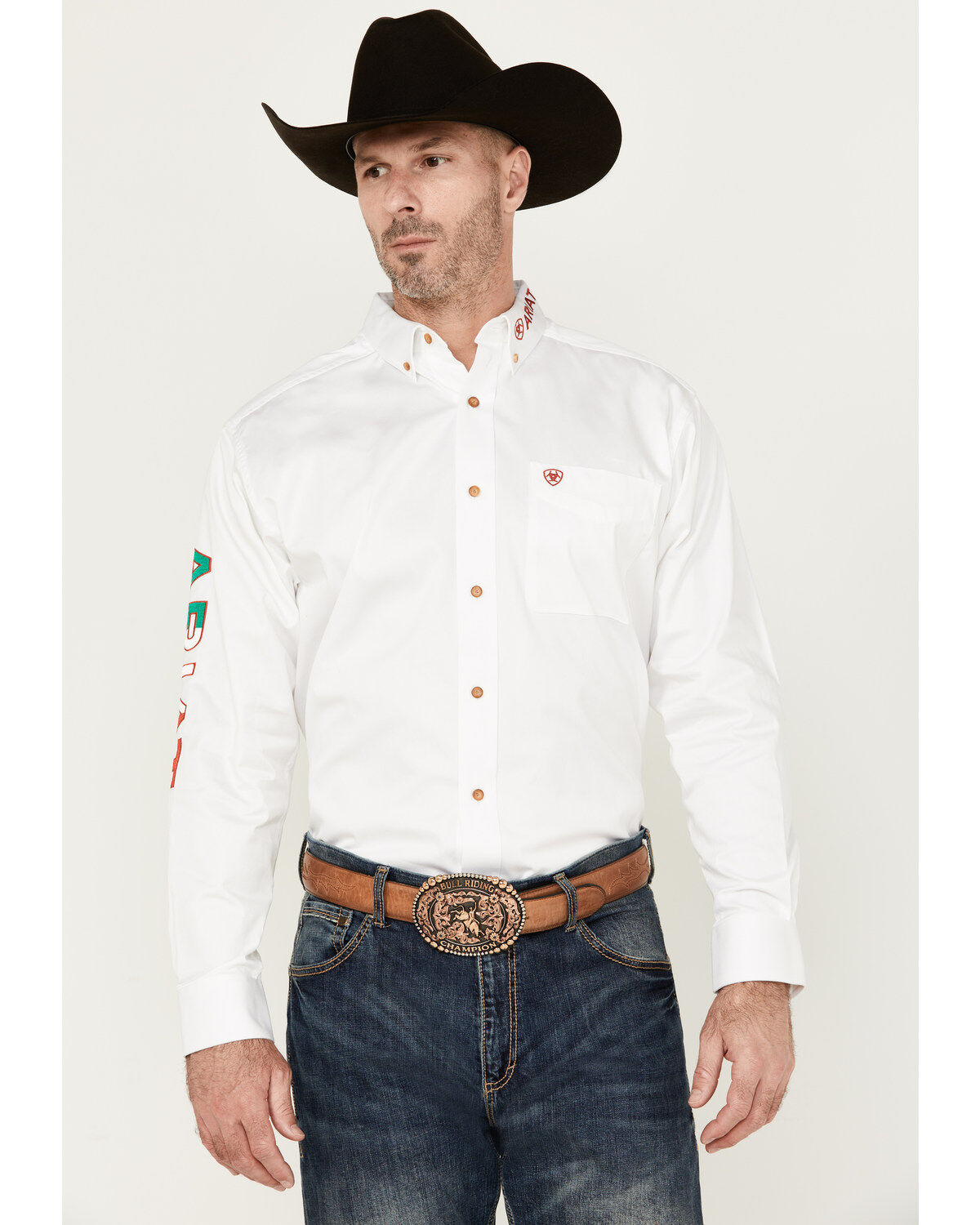 Ariat Men's Team Mexico Logo Twill Classic Fit Long Sleeve Button-Down Western Shirt