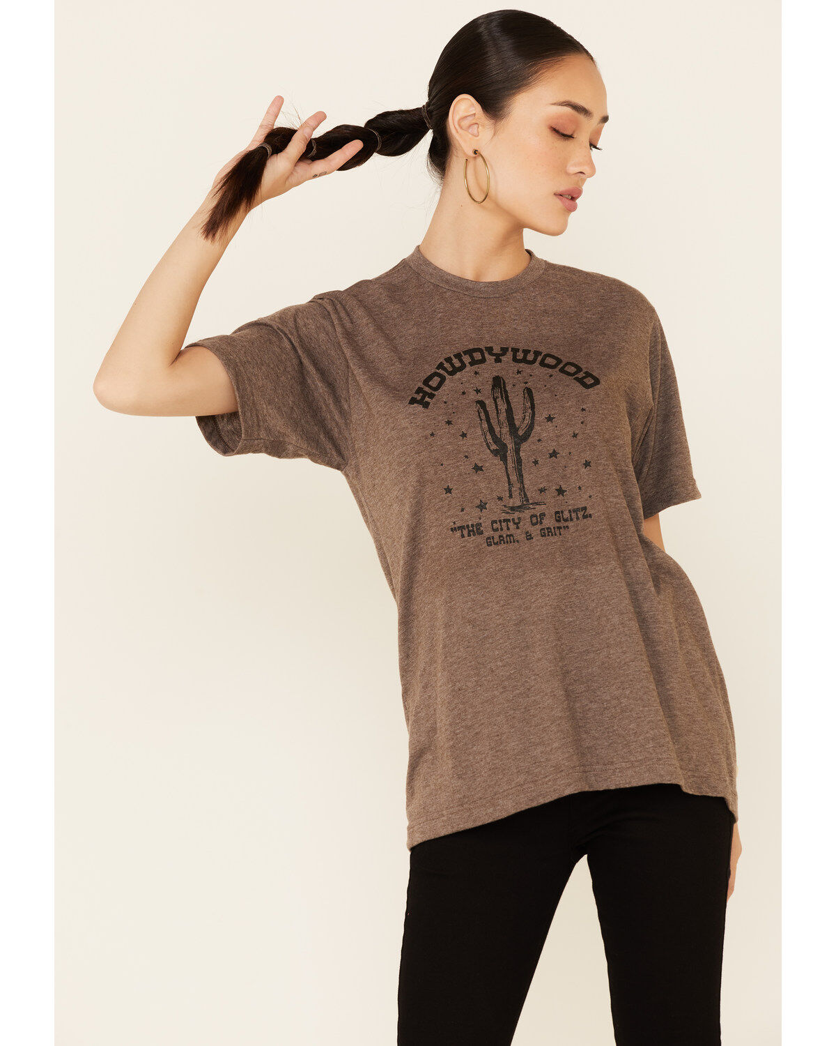 Ali Dee Women's Heather Brown Howdywood Graphic Short Sleeve Tee