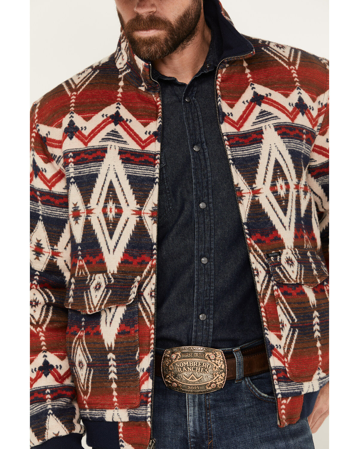Rock & Roll Denim Men's Bomber Southwestern Zip Jacket