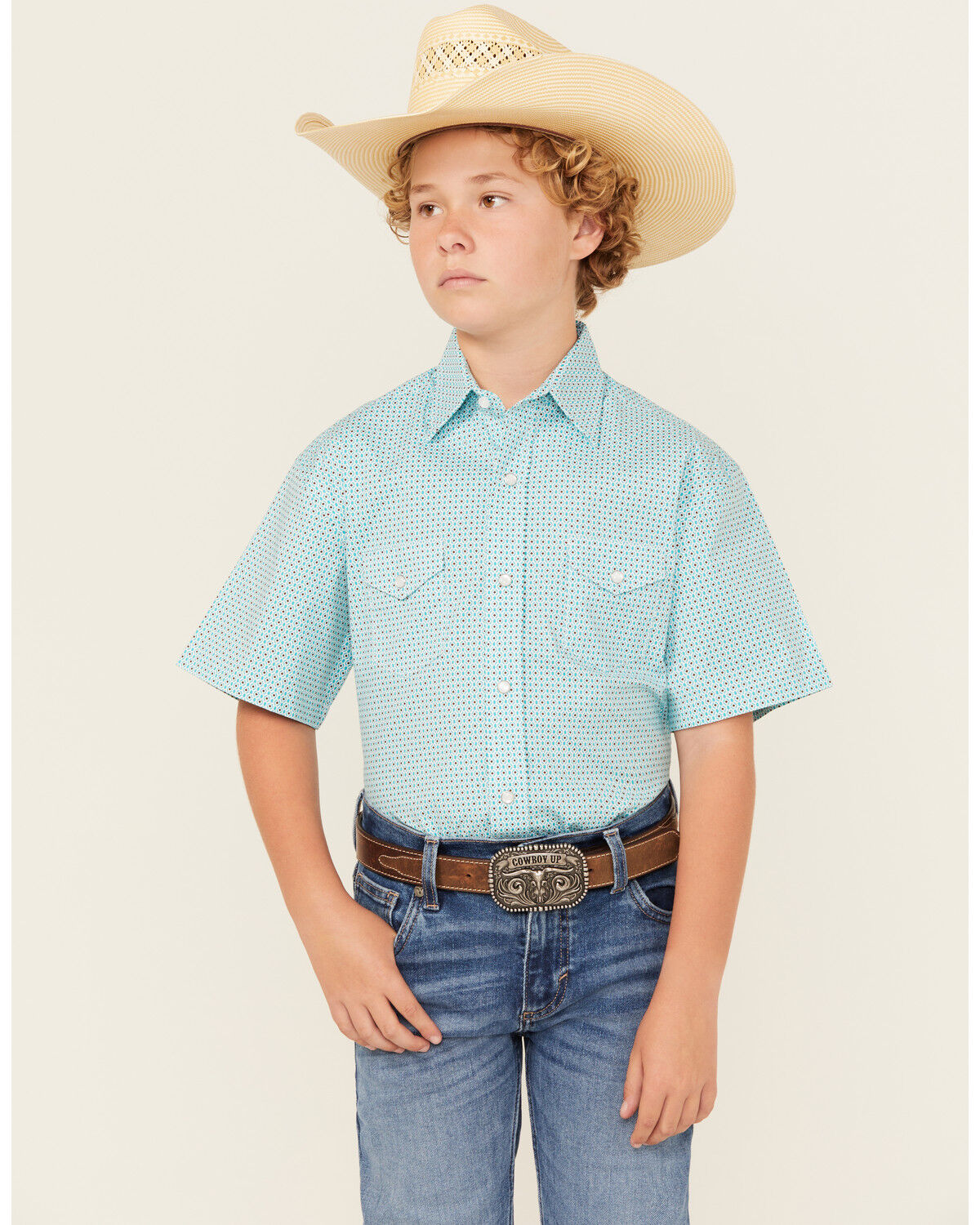 Panhandle Boys' Geo Print Short Sleeve Snap Western Shirt