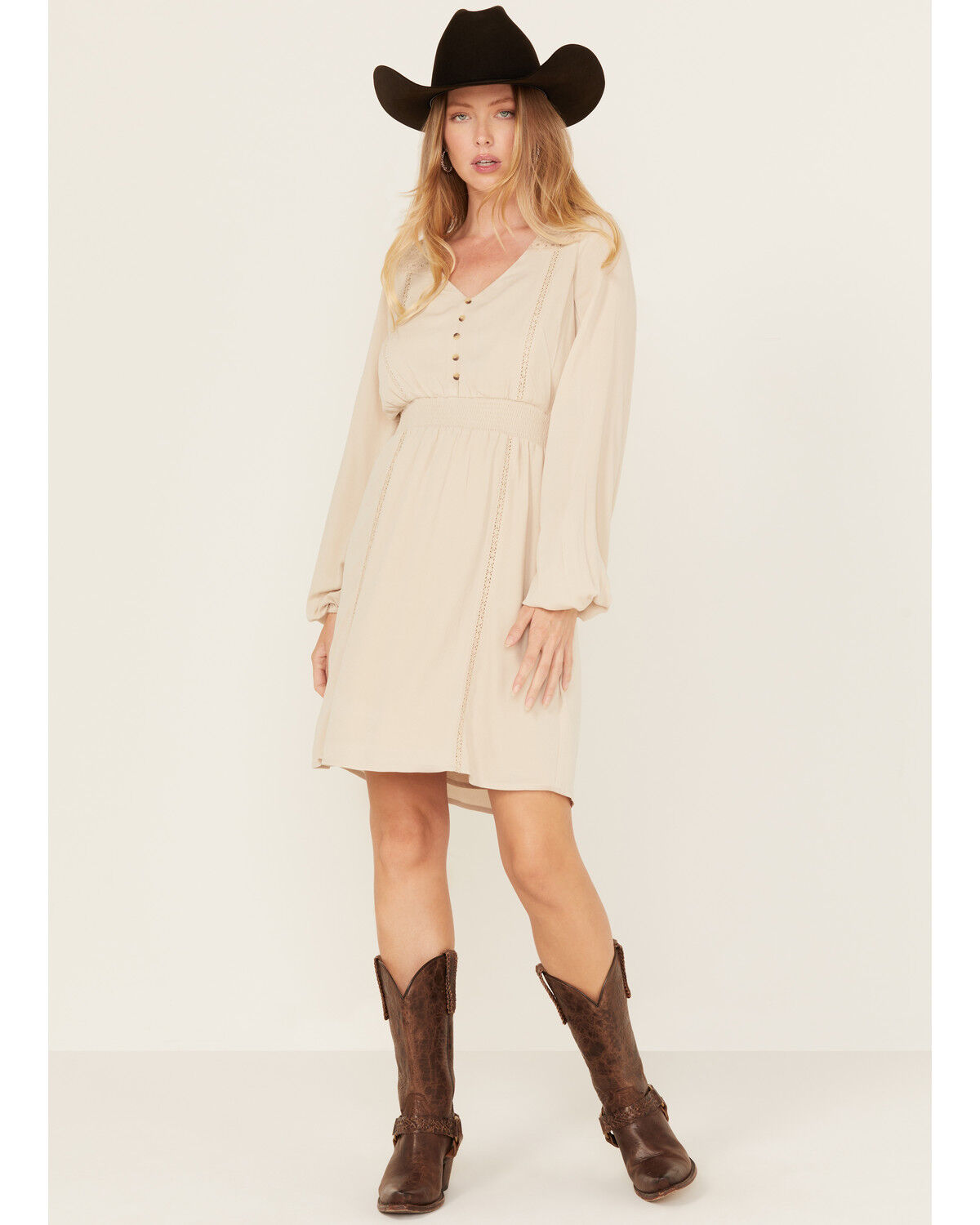 Shyanne Women's Lace Long Sleeve Button-Down Mini Dress