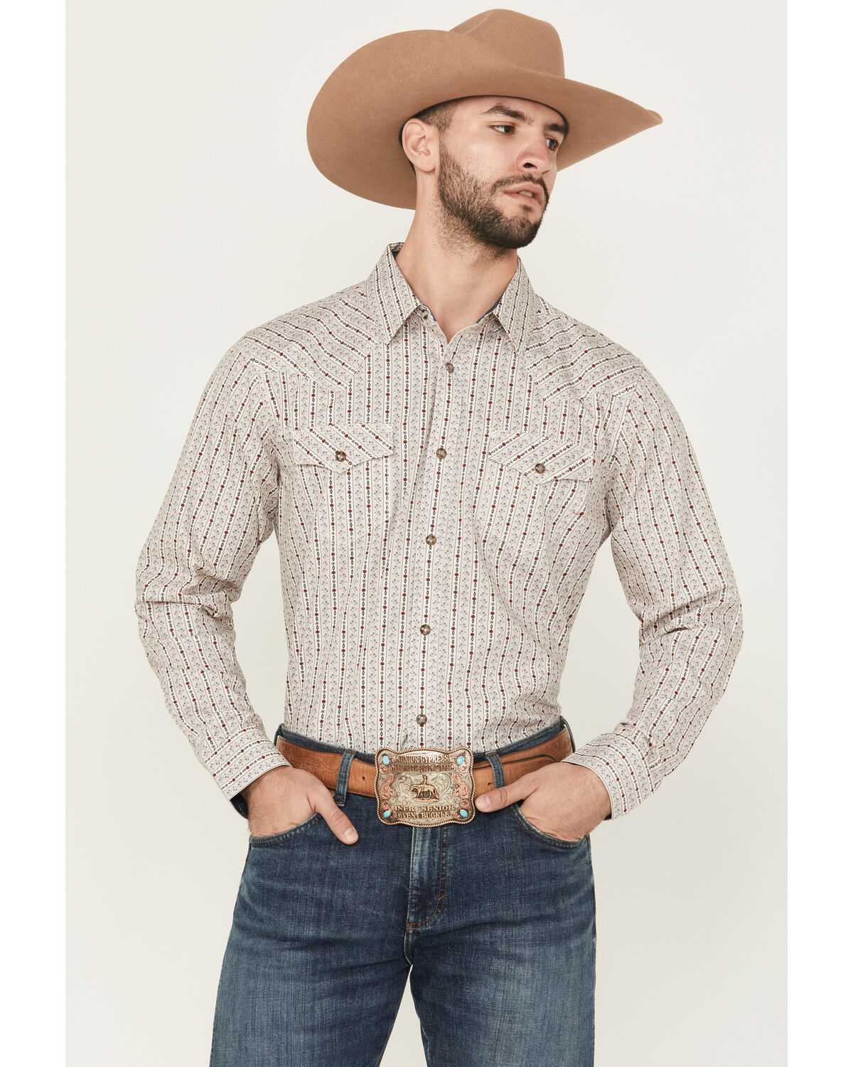 Moonshine Spirit Men's Trench Town Striped Long Sleeve Snap Western Shirt