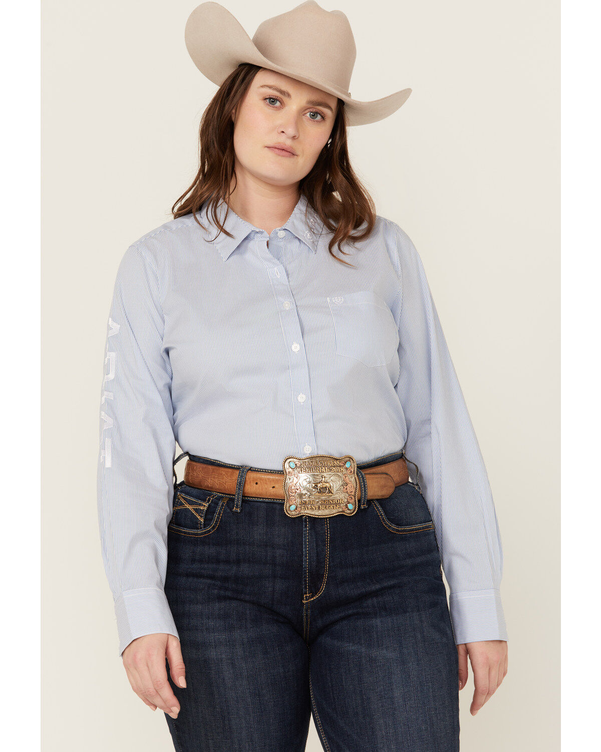 Ariat Women's R.E.A.L Striped Team Kirby Long Sleeve Button-Down Stretch Western Shirt - Plus