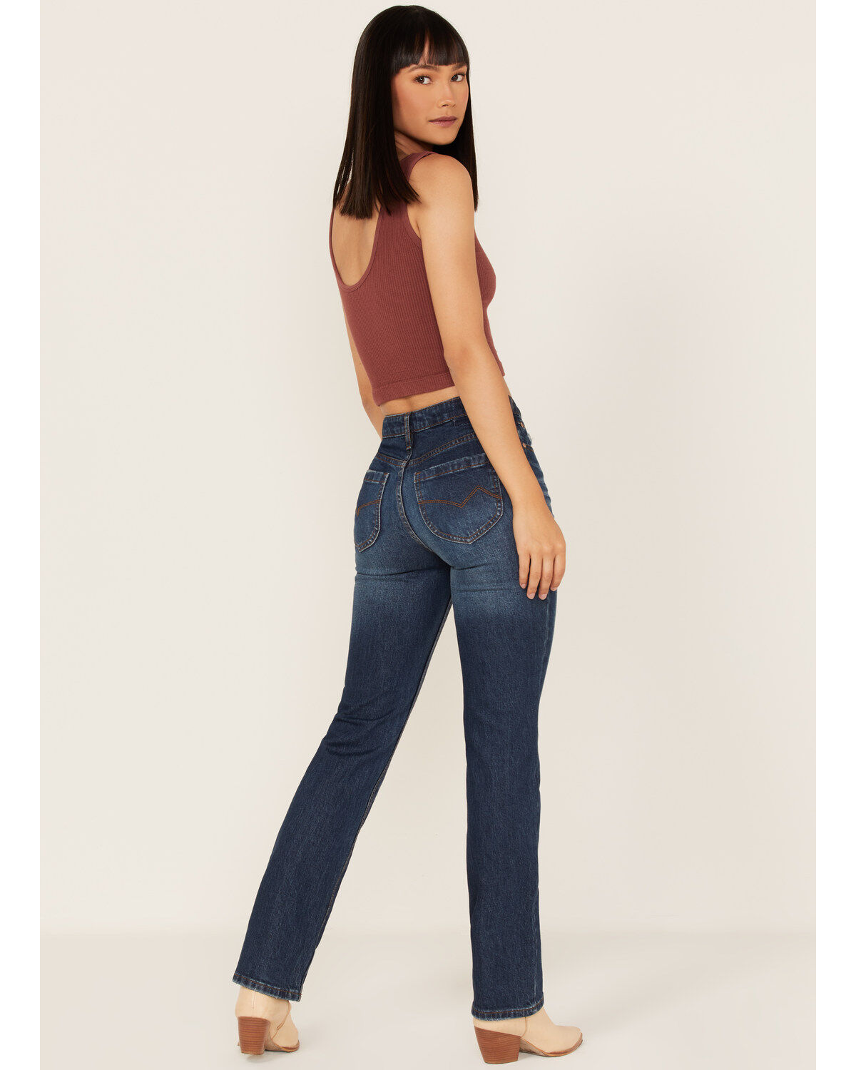 Cleo + Wolf Women's Slim Straight Signature Pocket Denim Jeans