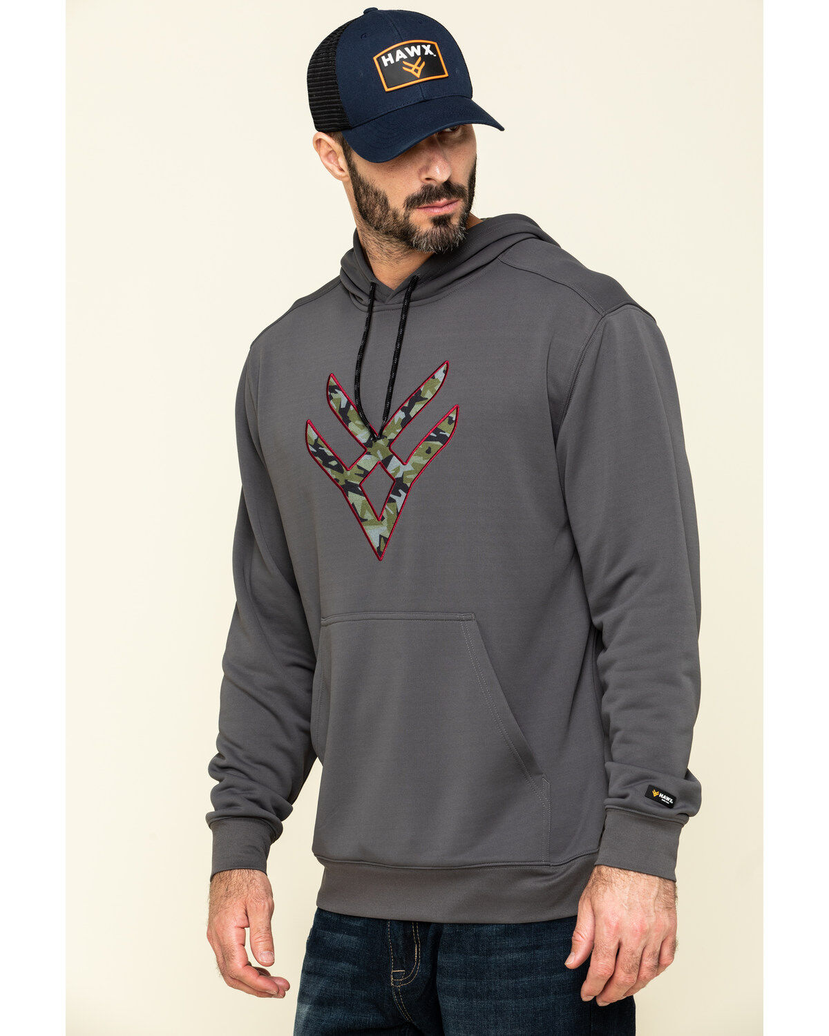Hawx Men's Gray Tech Logo Hooded Work Sweatshirt - Tall