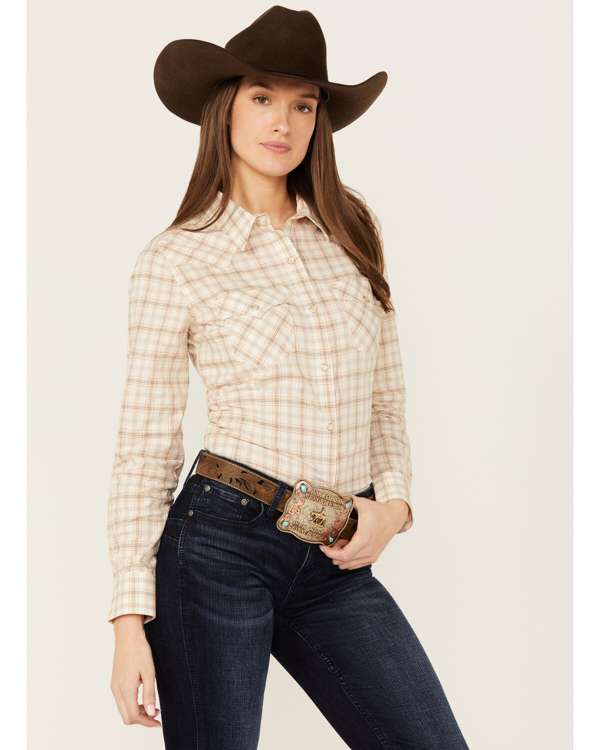 Wrangler Retro Women's Plaid Print Long Sleeve Pearl Snap Western Shirt
