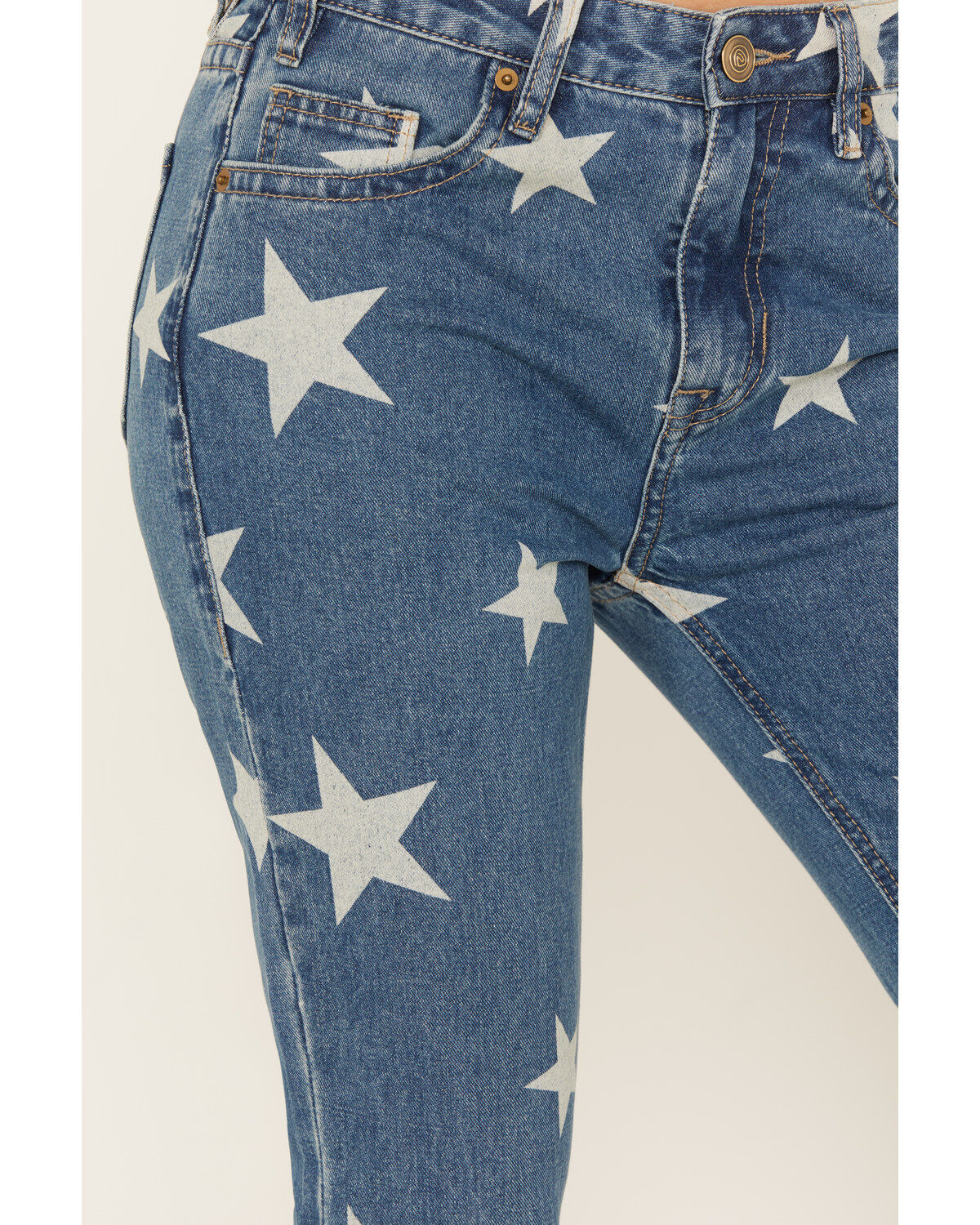 Rock & Roll Denim Women's Light Wash High Rise Star Print Americana Slit Flare Jeans