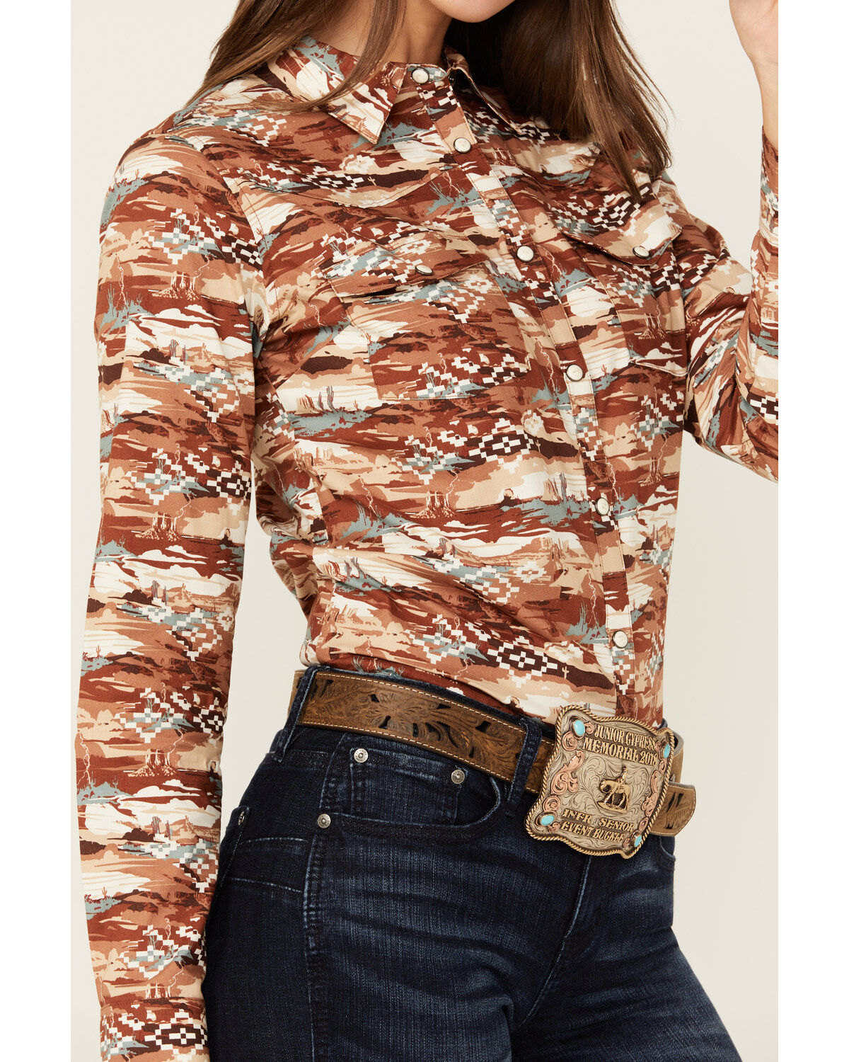 Shyanne Women's Cheyenne Desert Tossed Long Sleeve Snap Stretch Western Shirt