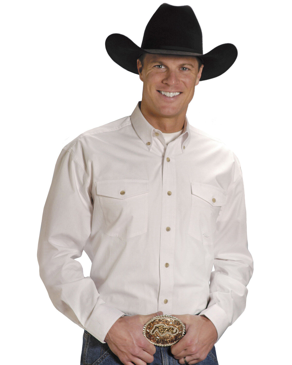 Roper Men's Solid Poplin Long Sleeve Western Shirt - Big & Tall