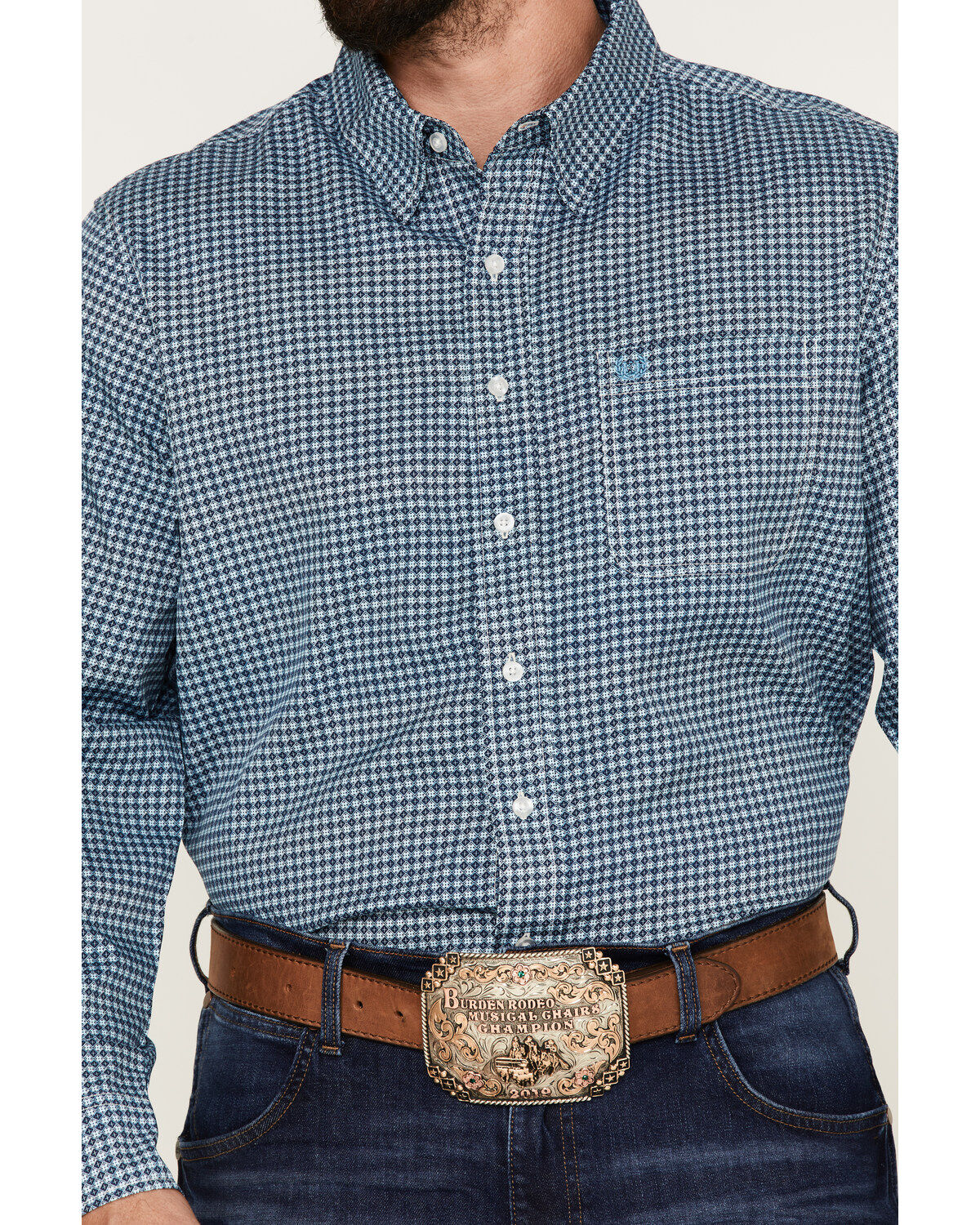 Panhandle Men's Performance Geo Print Long Sleeve Button Down Shirt