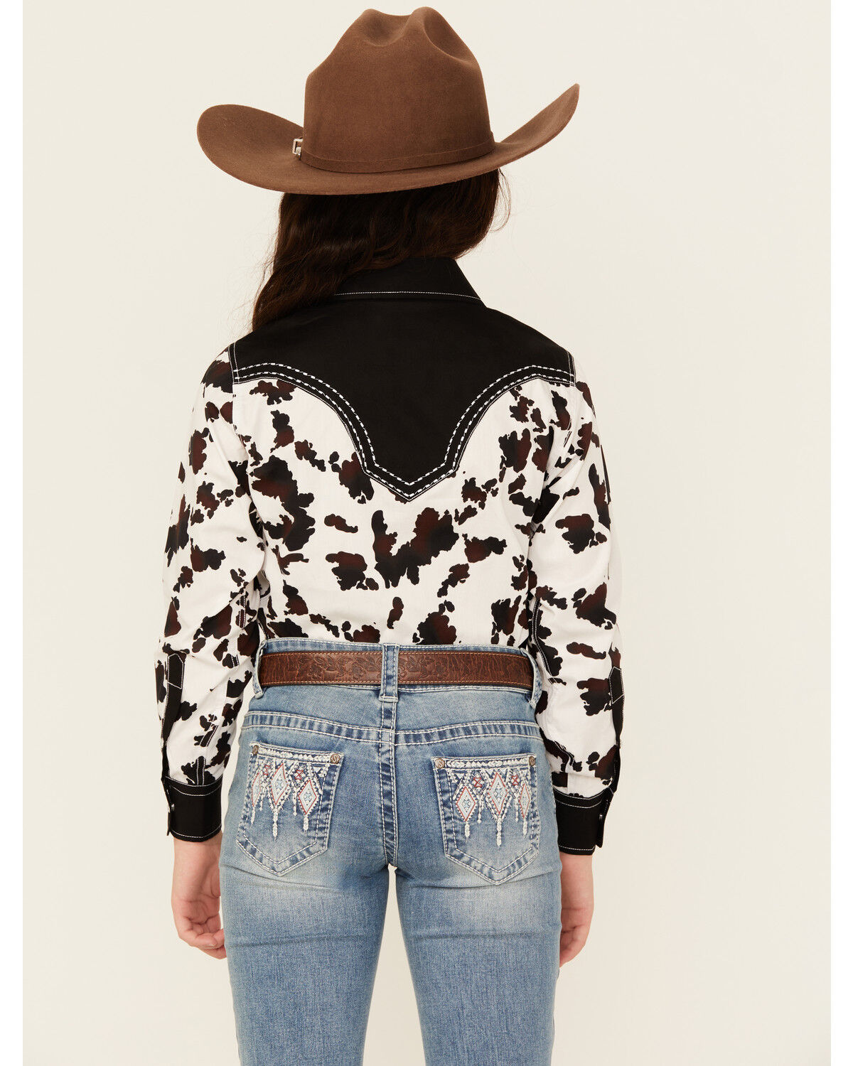 Cowgirl Hardware Girls' Moody Cow Print Long Sleeve Snap Western Shirt
