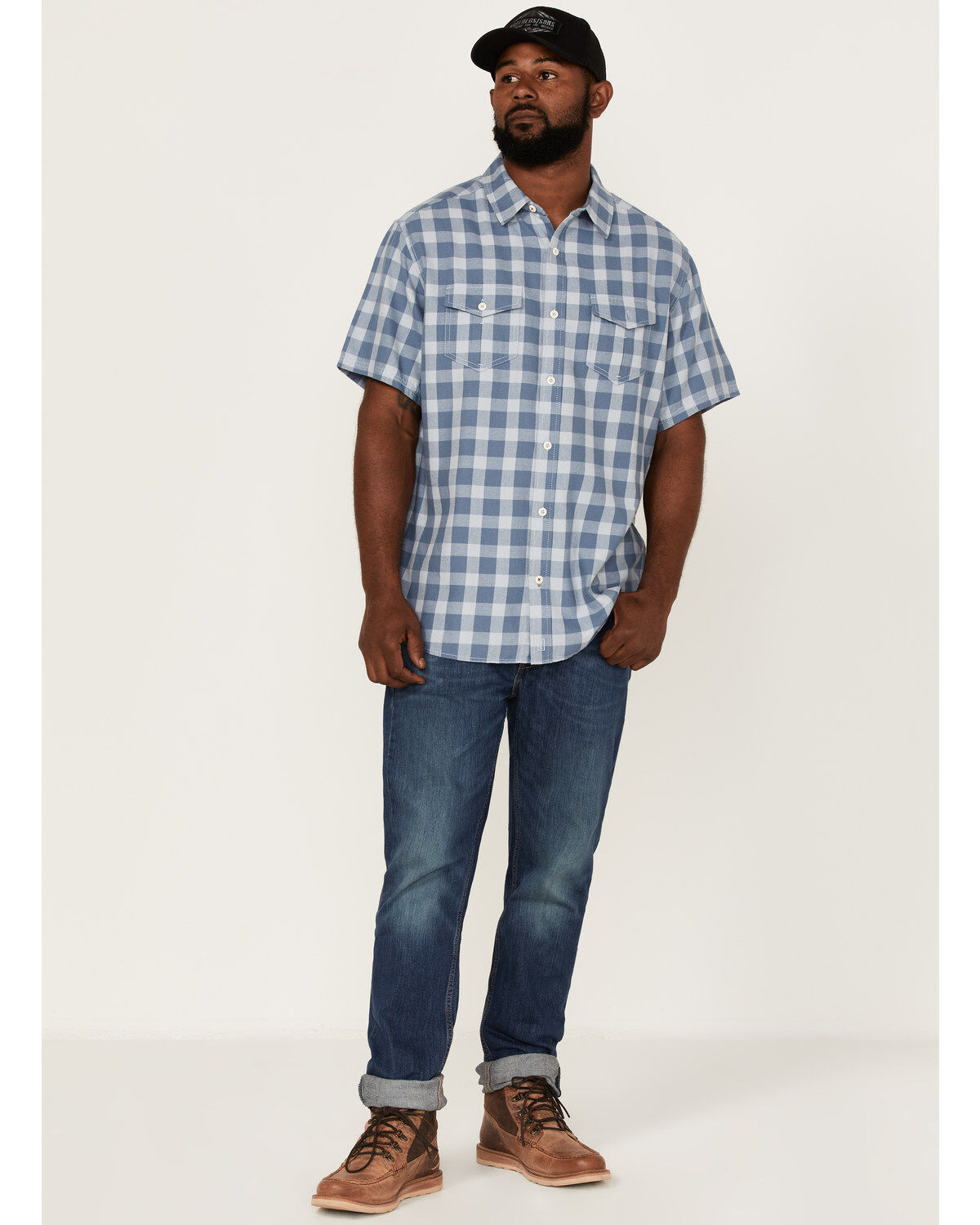 Brothers and Sons Men's Buffalo Check Plaid Short Sleeve Button Down Western Shirt