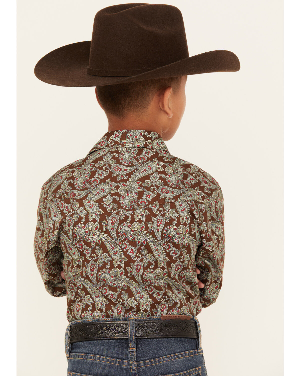 Roper Boys' Paisley Print Long Sleeve Pearl Snap Western Shirt