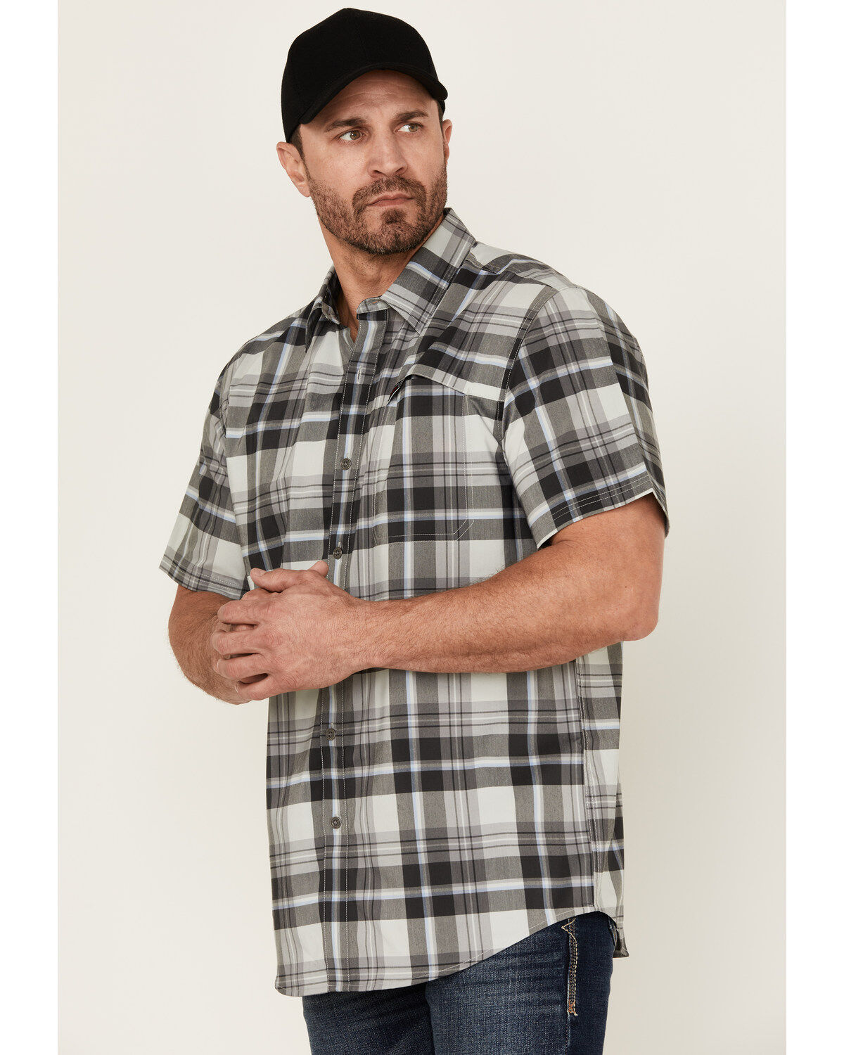ATG by Wrangler Cedar Plaid Print Short Sleeve Button-Down Performance Western Shirt