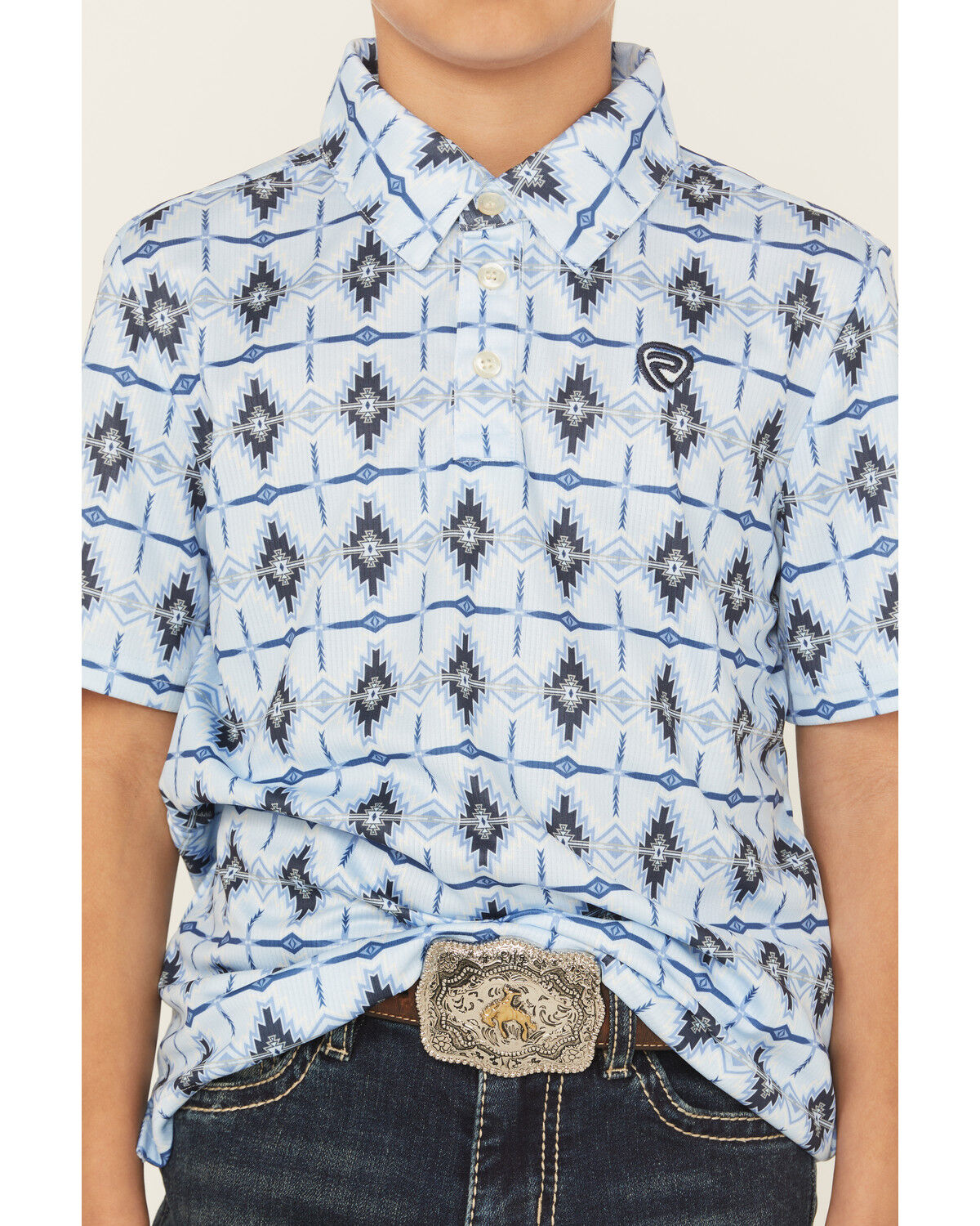 Rock & Roll Denim Boys' Southwestern Striped Short Sleeve Snap Western Shirt
