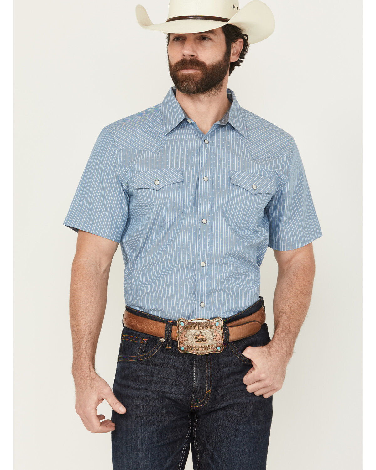 Cody James Men's Cowboy Way Striped Print Short Sleeve Snap Western Shirt