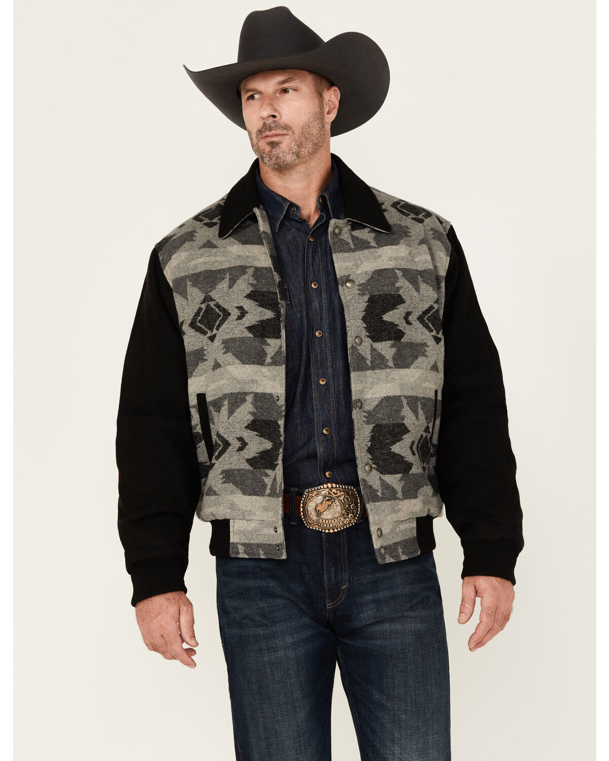 Cripple Creek Men's Southwestern Print Wool Bomber Jacket