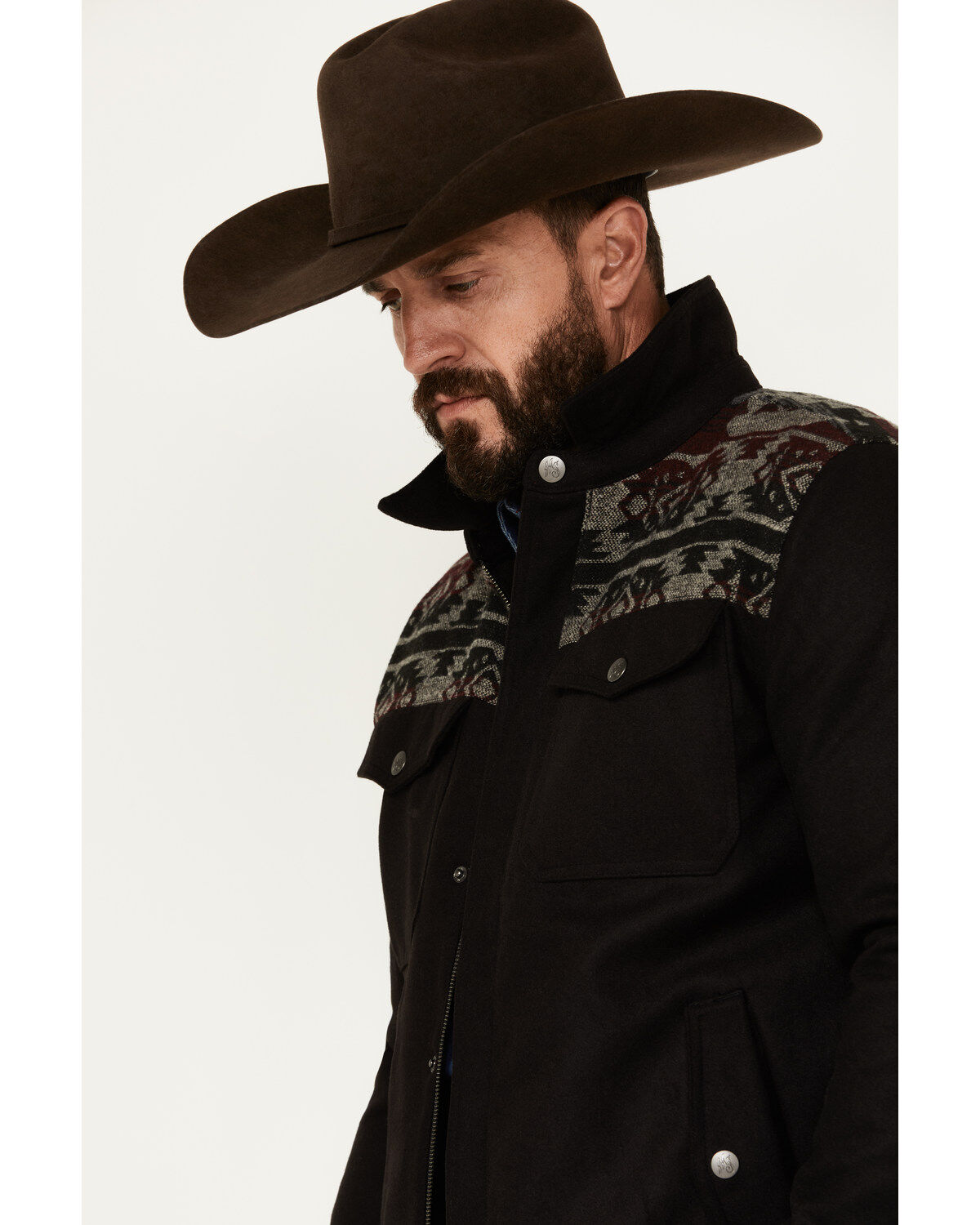 Moonshine Spirit Men's Southwestern Print Snap Trucker Jacket
