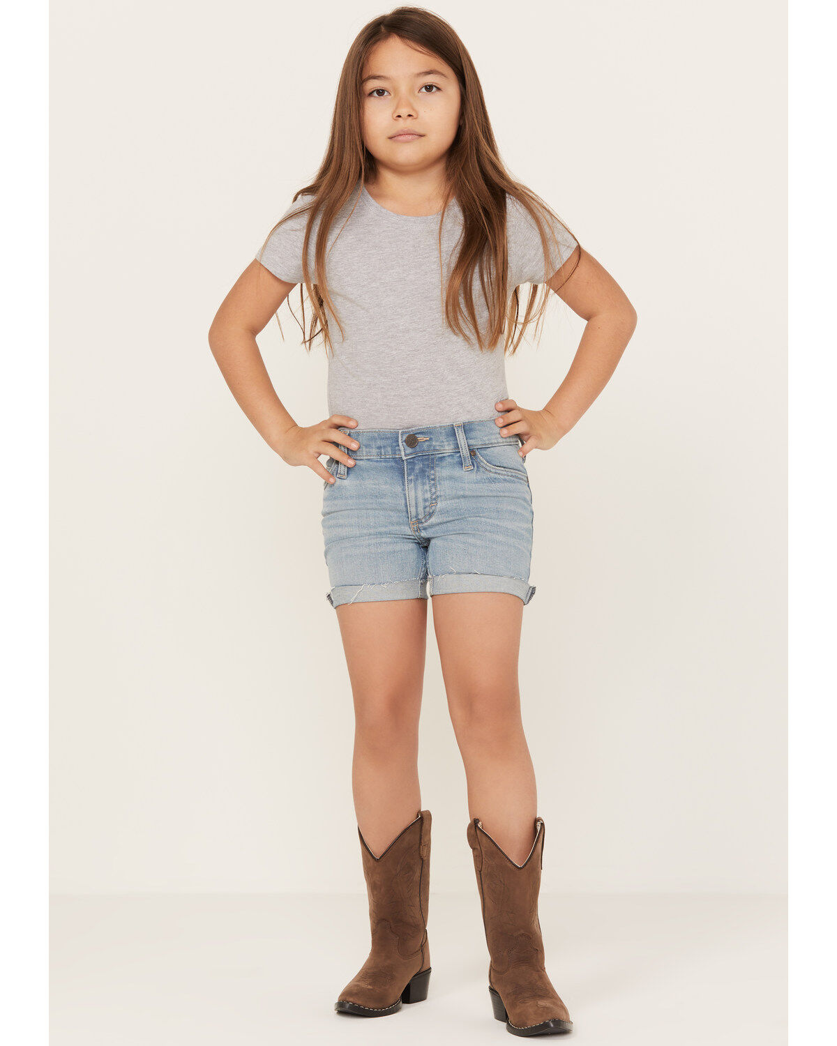Wrangler Girls' Light Wash Cuffed Daisy Embroidered Jean Shorts