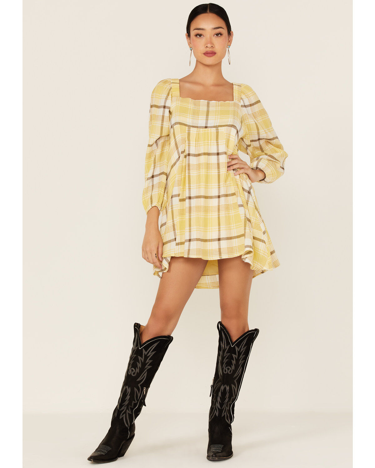 Miss Me Women's Plaid Print Babydoll Mini Dress
