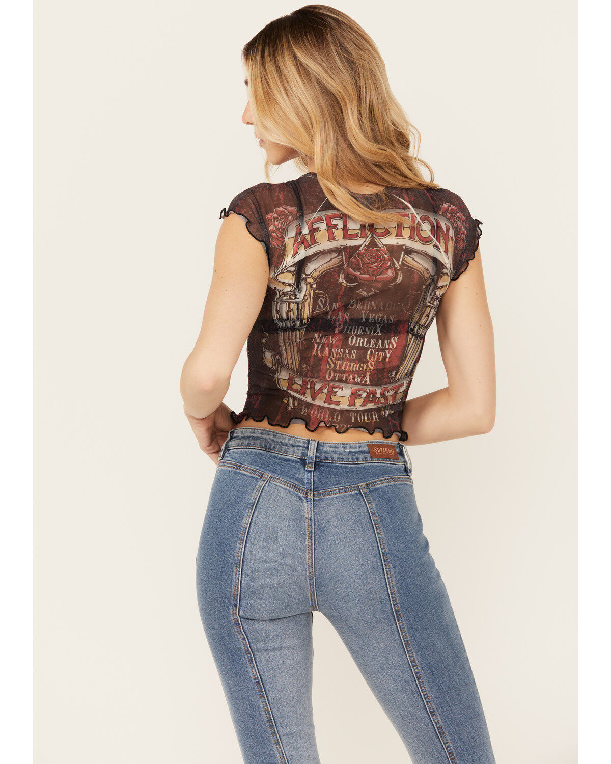 Affliction Women's Skull Mesh Baby Graphic Tee