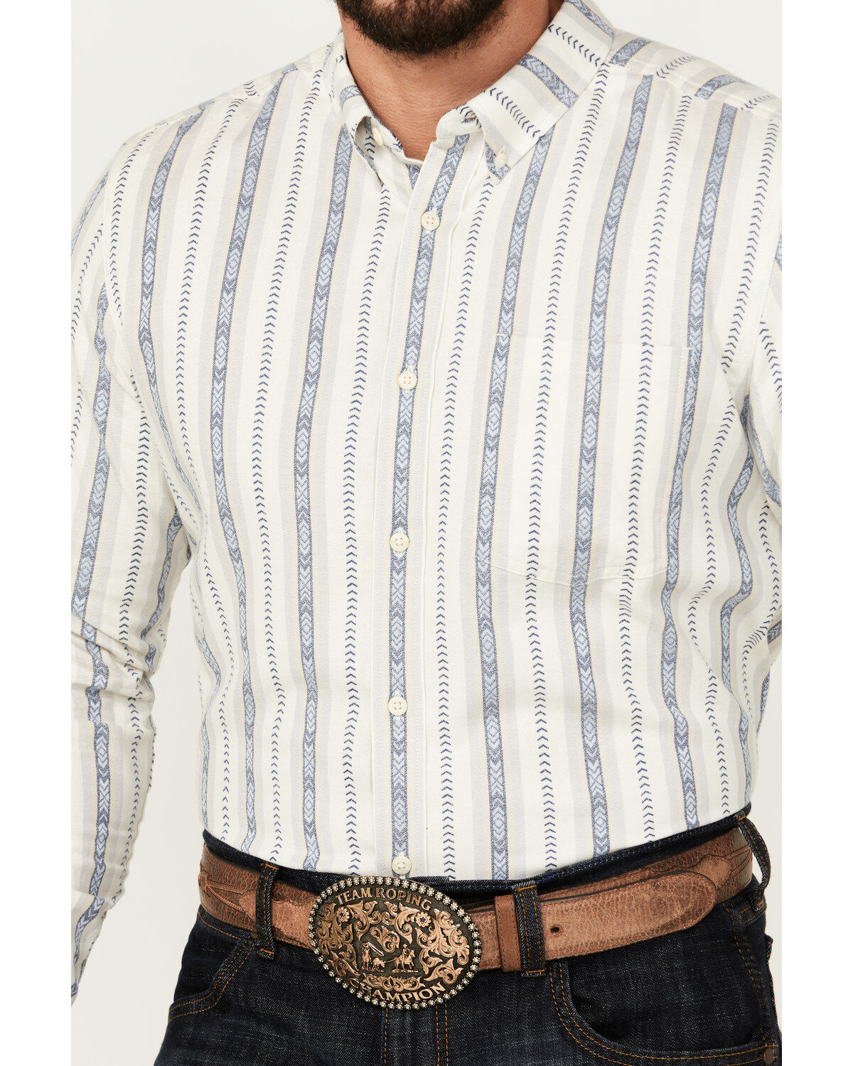 Cody James Men's Southwestern Striped Print Long Sleeve Button-Down Stretch Western Shirt