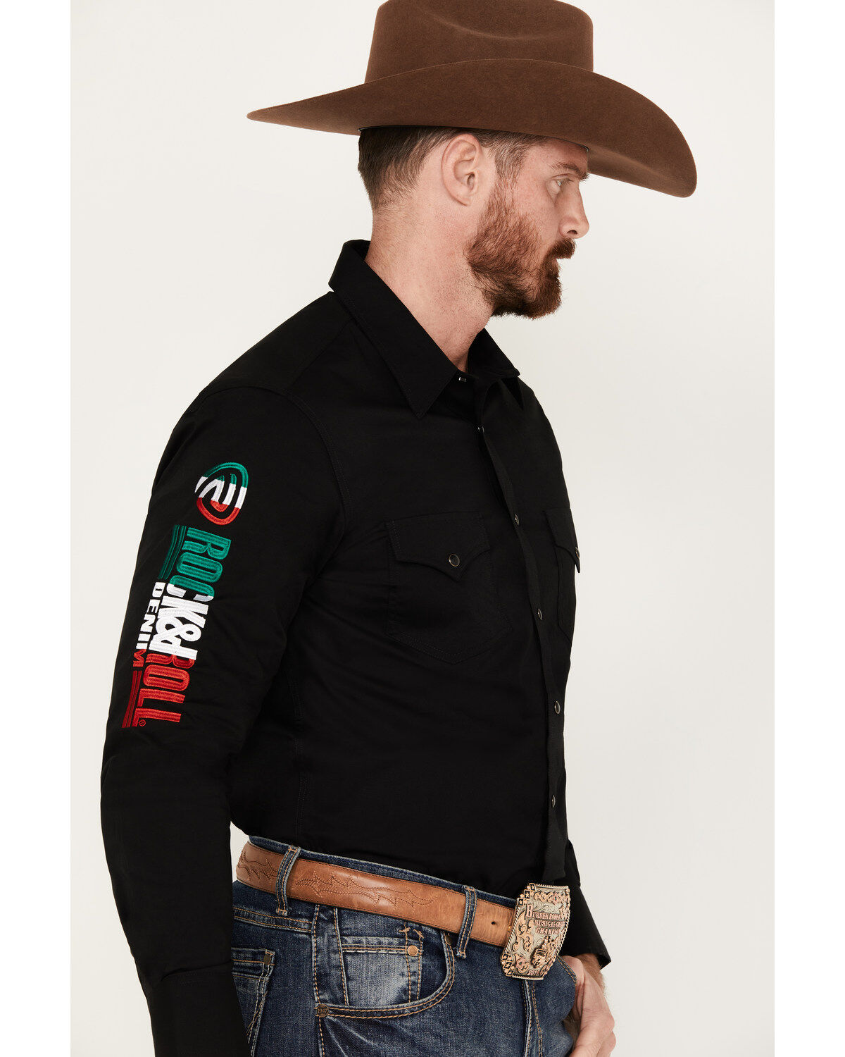 Rock & Roll Denim Men's Mexico Logo Long Sleeve Western Snap Shirt