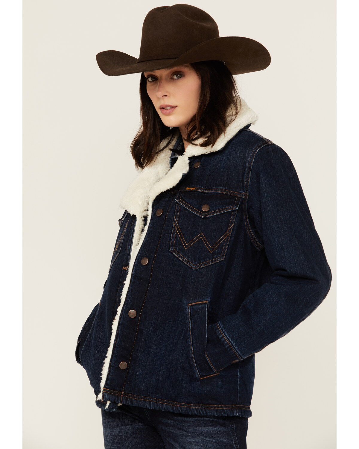 Wrangler Women's Dark Wash Sherpa Lined Denim Jacket