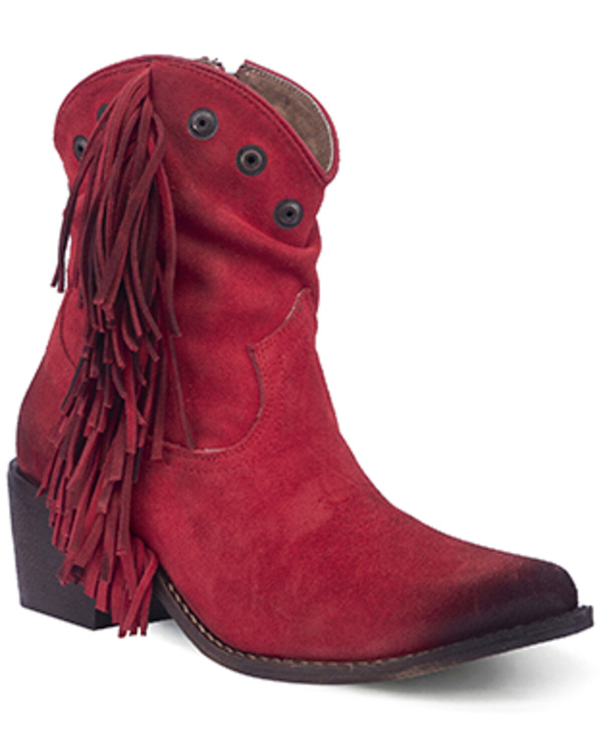 Circle G Women's Studded Suede Fringe Ankle Boots - Round Toe