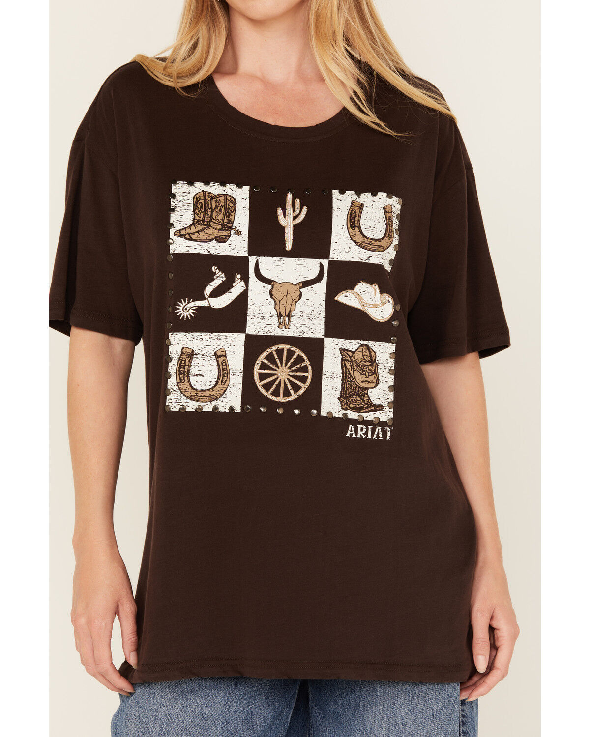 Ariat Women's Checkered Boyfriend Fit Short Sleeve Graphic Tee