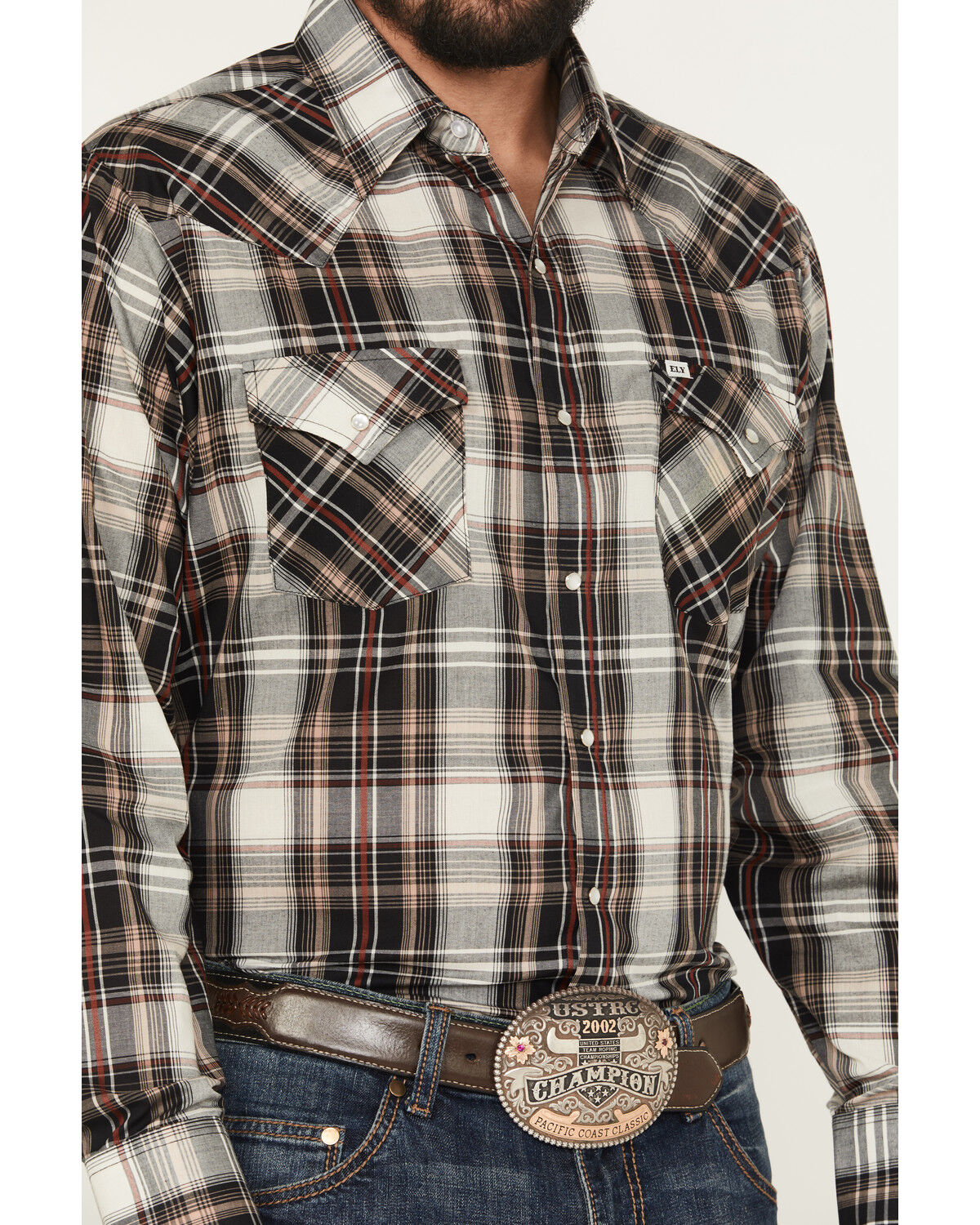 Ely Walker Men's Plaid Print Long Sleeve Pearl Snap Western Shirt