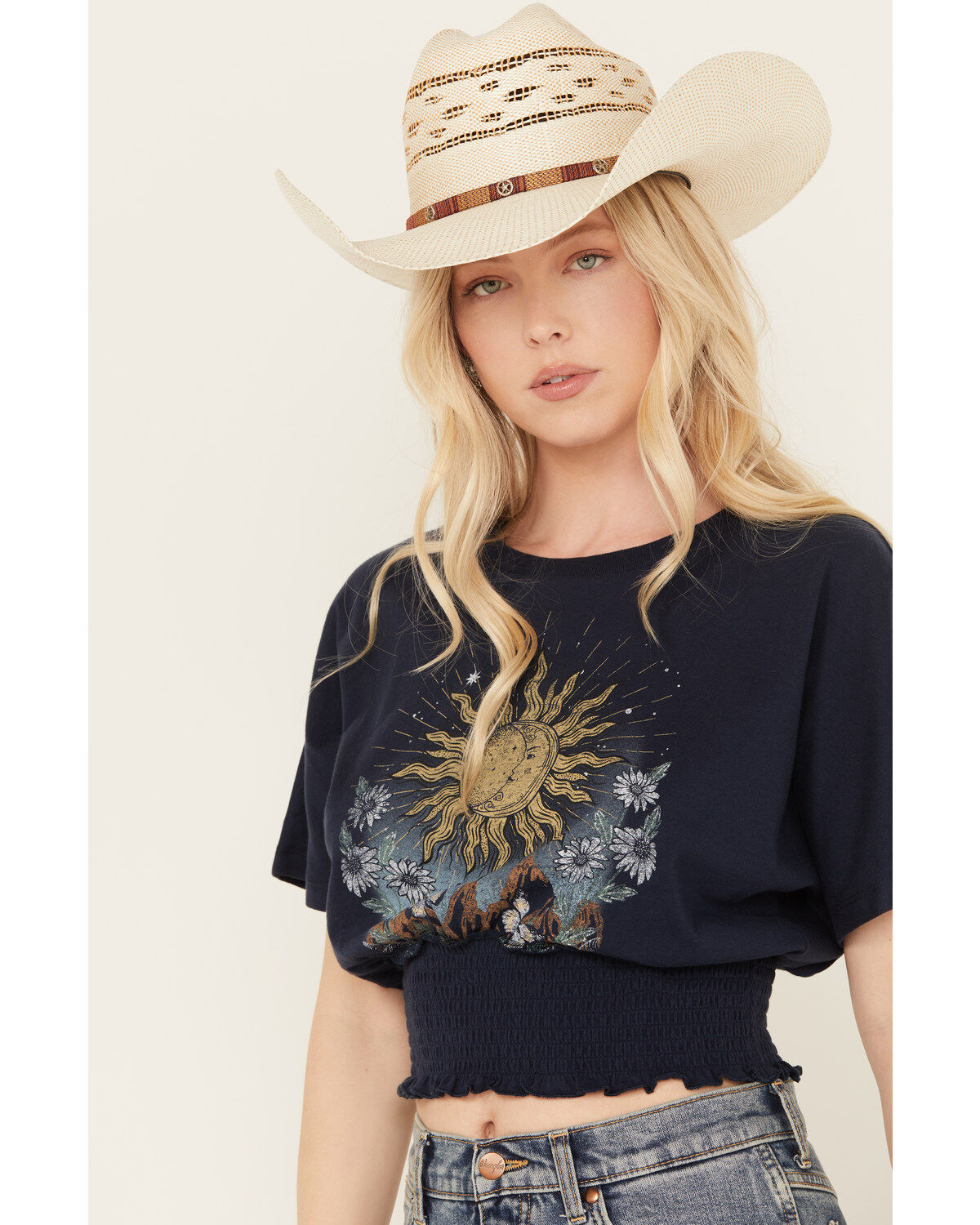 Cleo + Wolf Women's Sun & Moon Smocked Crop Top