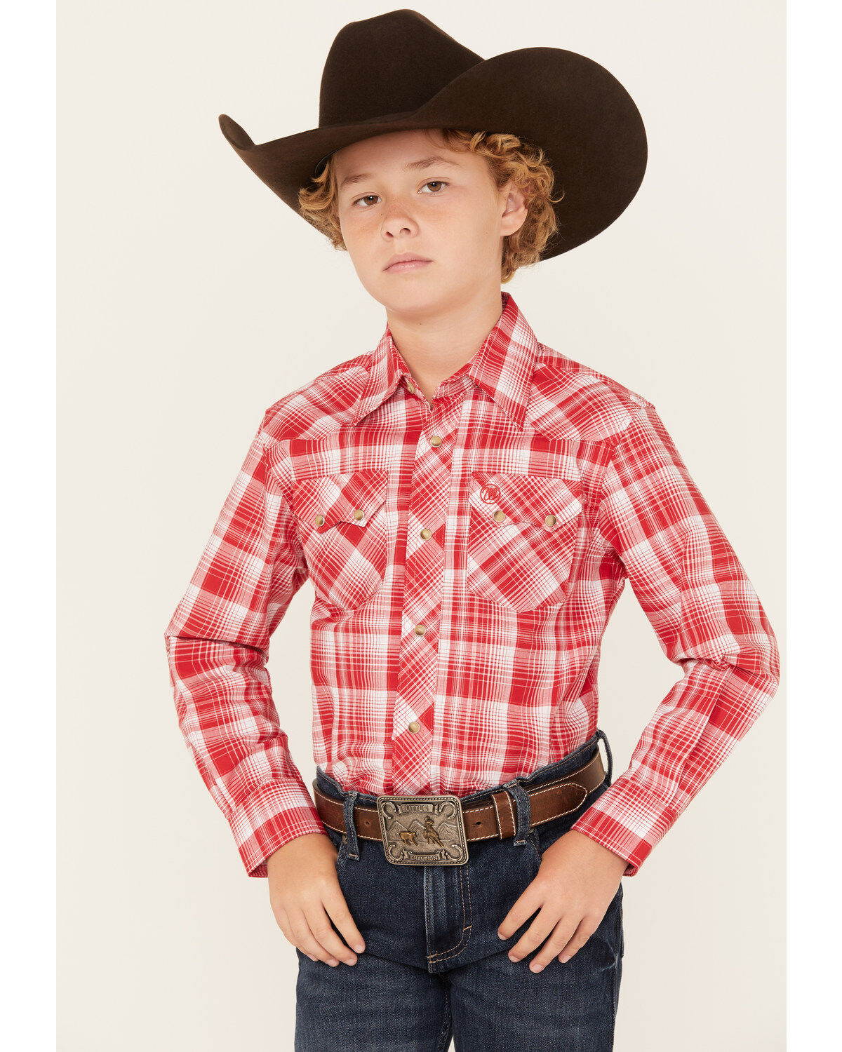 Wrangler Retro Boys' Plaid Print Long Sleeve Snap Shirt