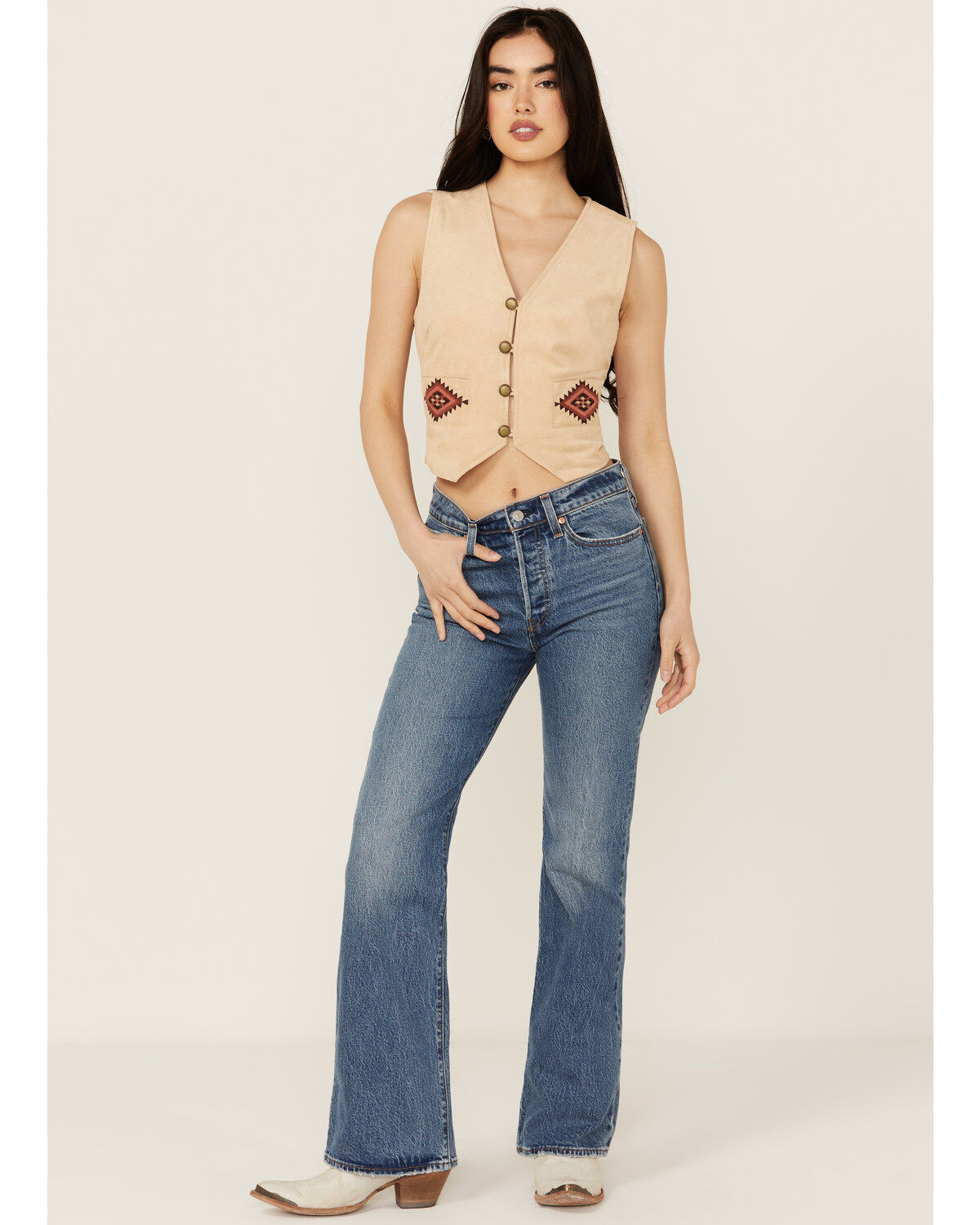 Levi's Premium Fair Point Women's Medium Wash High Rise Straight Stretch Denim Jeans