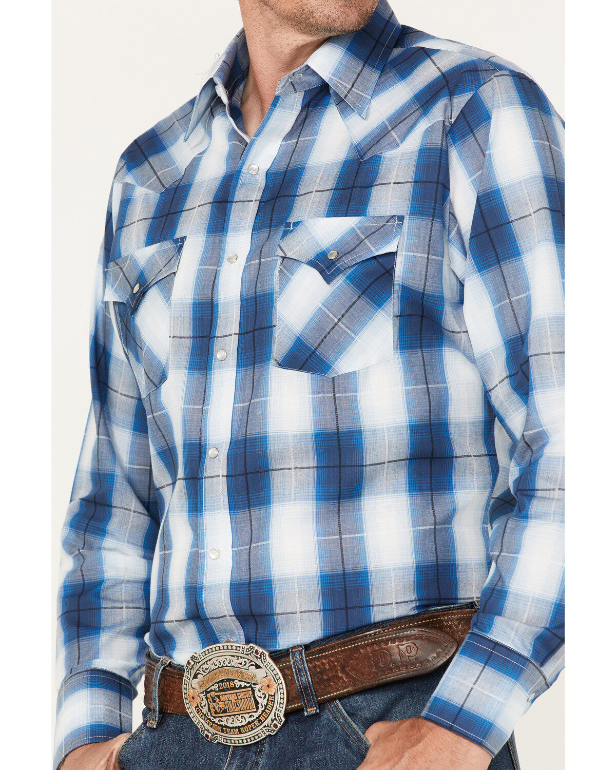 Ely Walker Men's Plaid Print Long Sleeve Pearl Snap Western Shirt