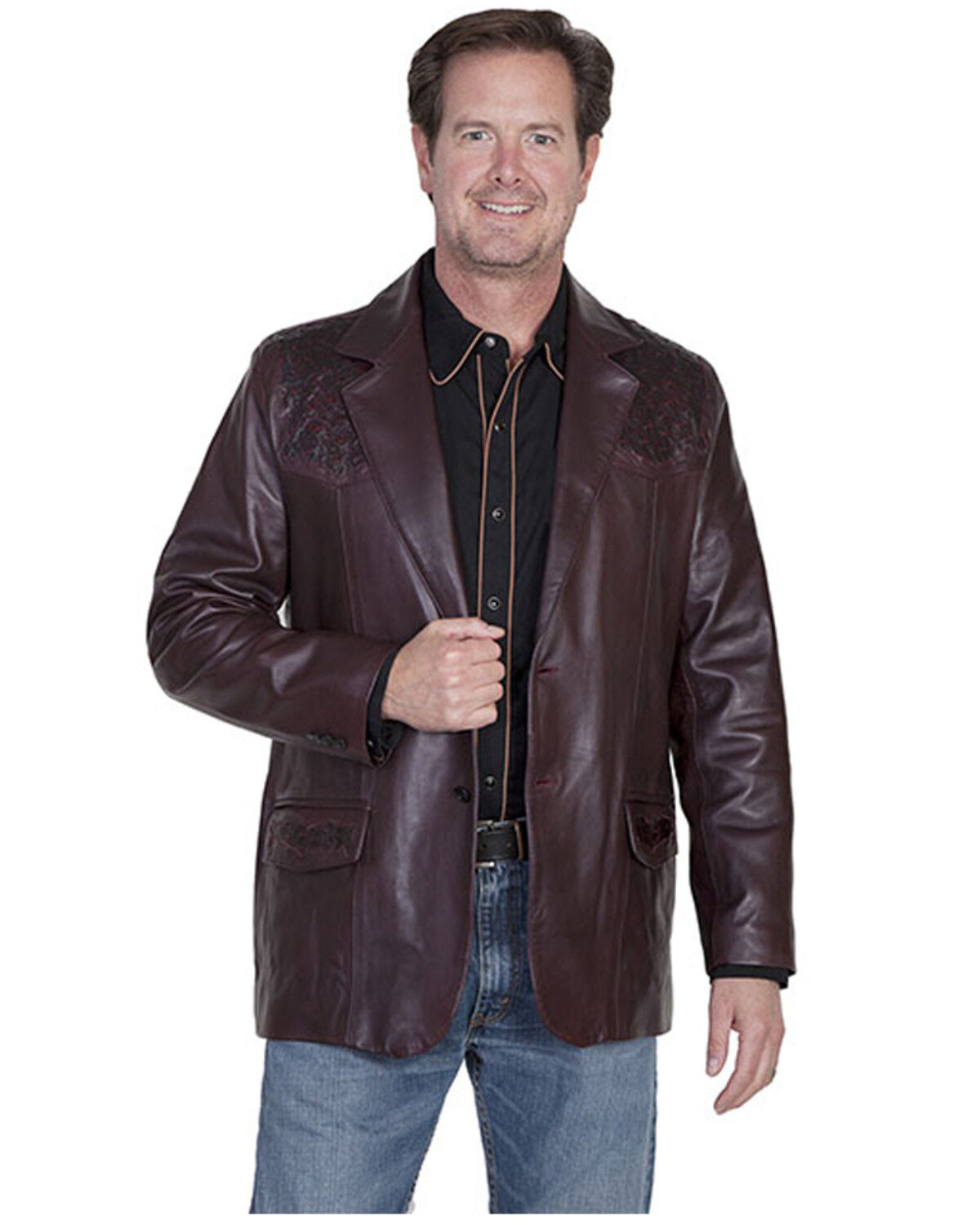 Scully Men's Ostrich Trim Leather Blazer