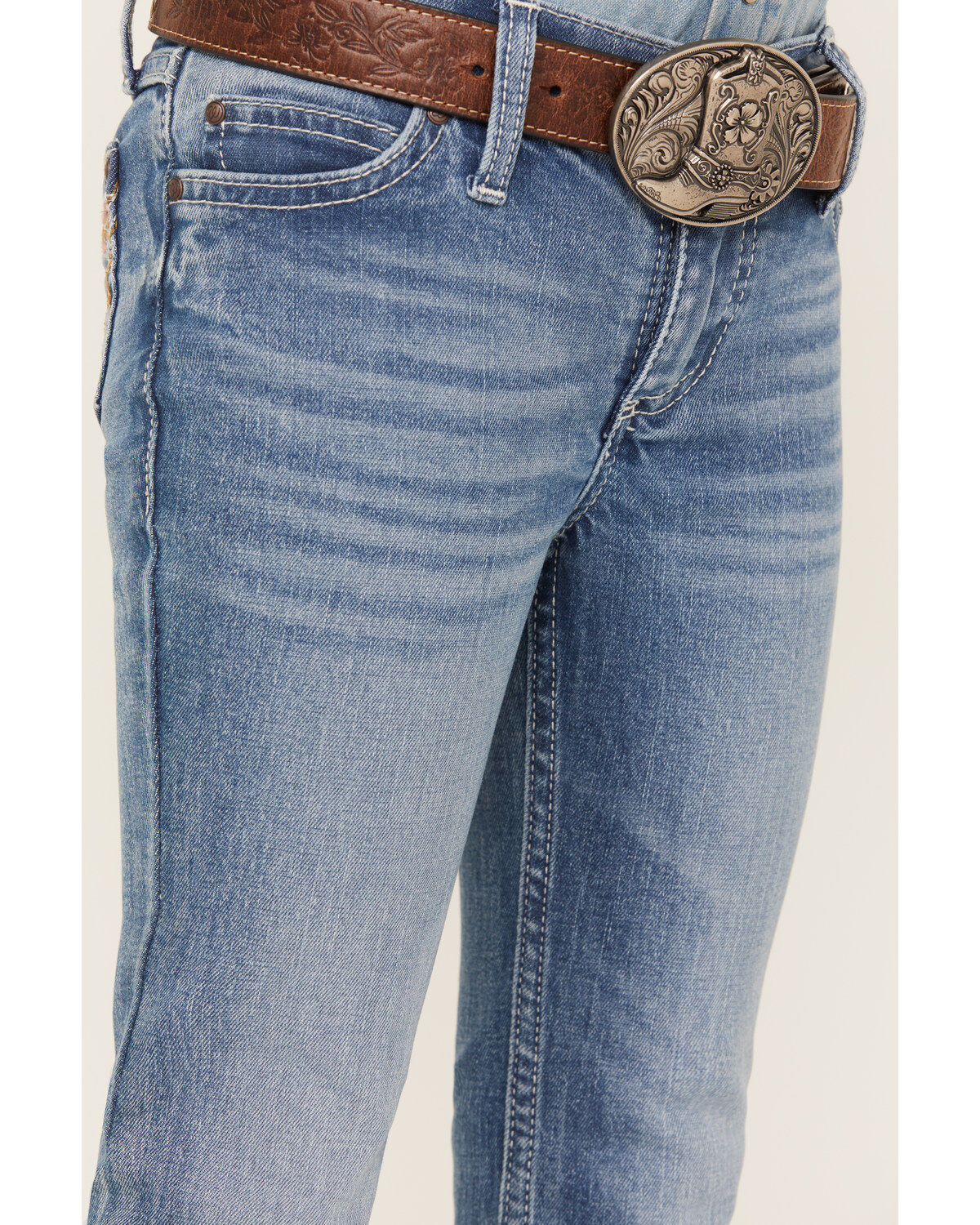 Wrangler Girls' Light Wash Embroidered Pocket Bootcut Jeans